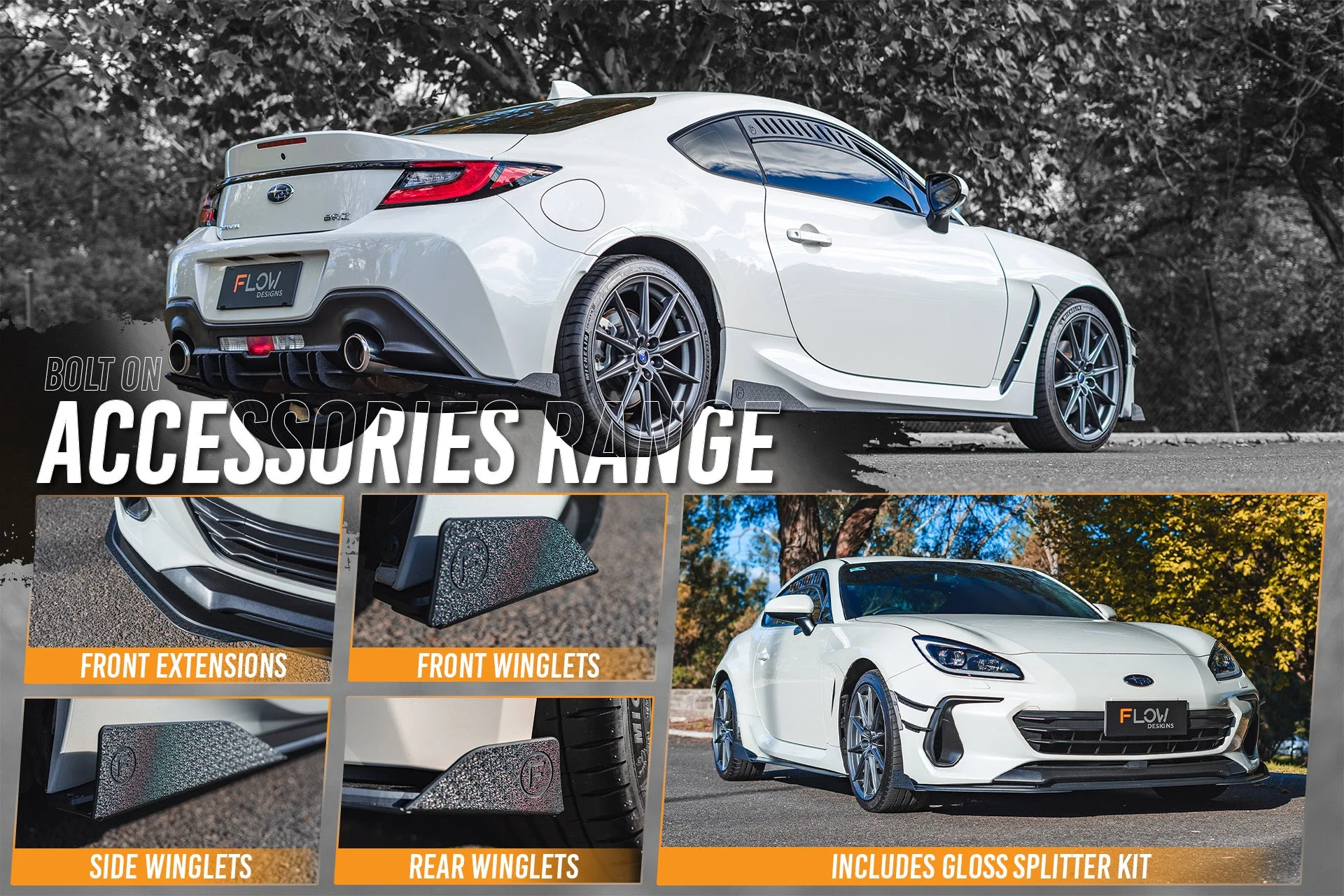 Flow Designs Subaru ZD8 BRZ 22+ & Toyota ZN8 GR86 22+ Full Lip Splitter Set [Gloss Black] - Image 3