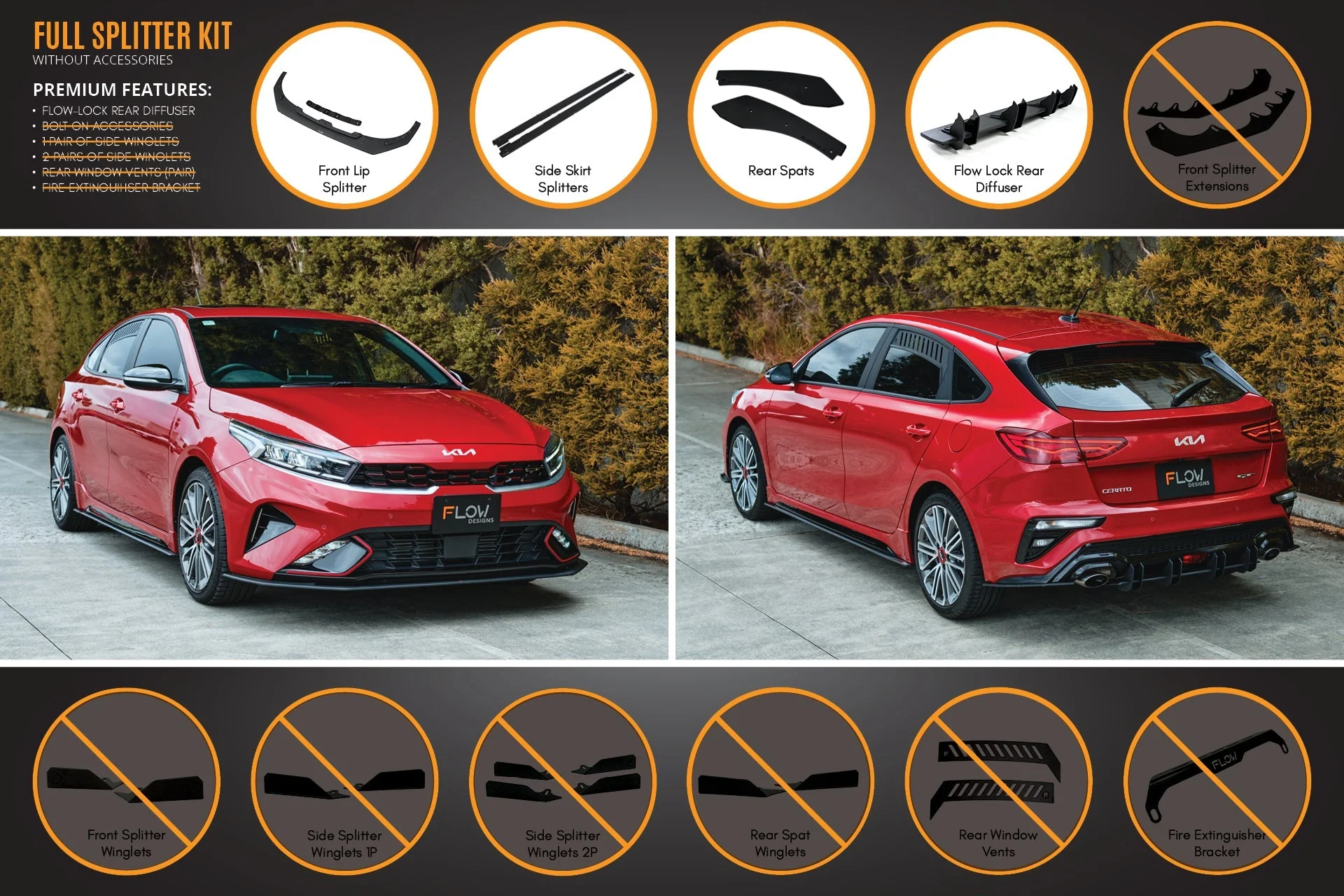 Flow Designs Kia Cerato GT Hatch FL Full Lip Splitter Set - Image 2