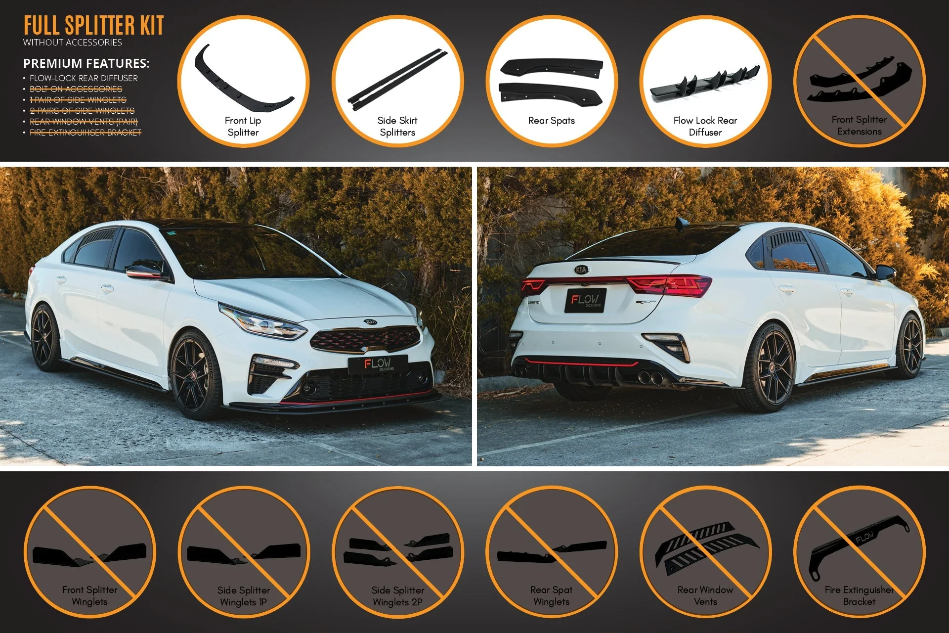 Flow Designs Kia Cerato GT Sedan PFL Full Lip Splitter Set - Image 2