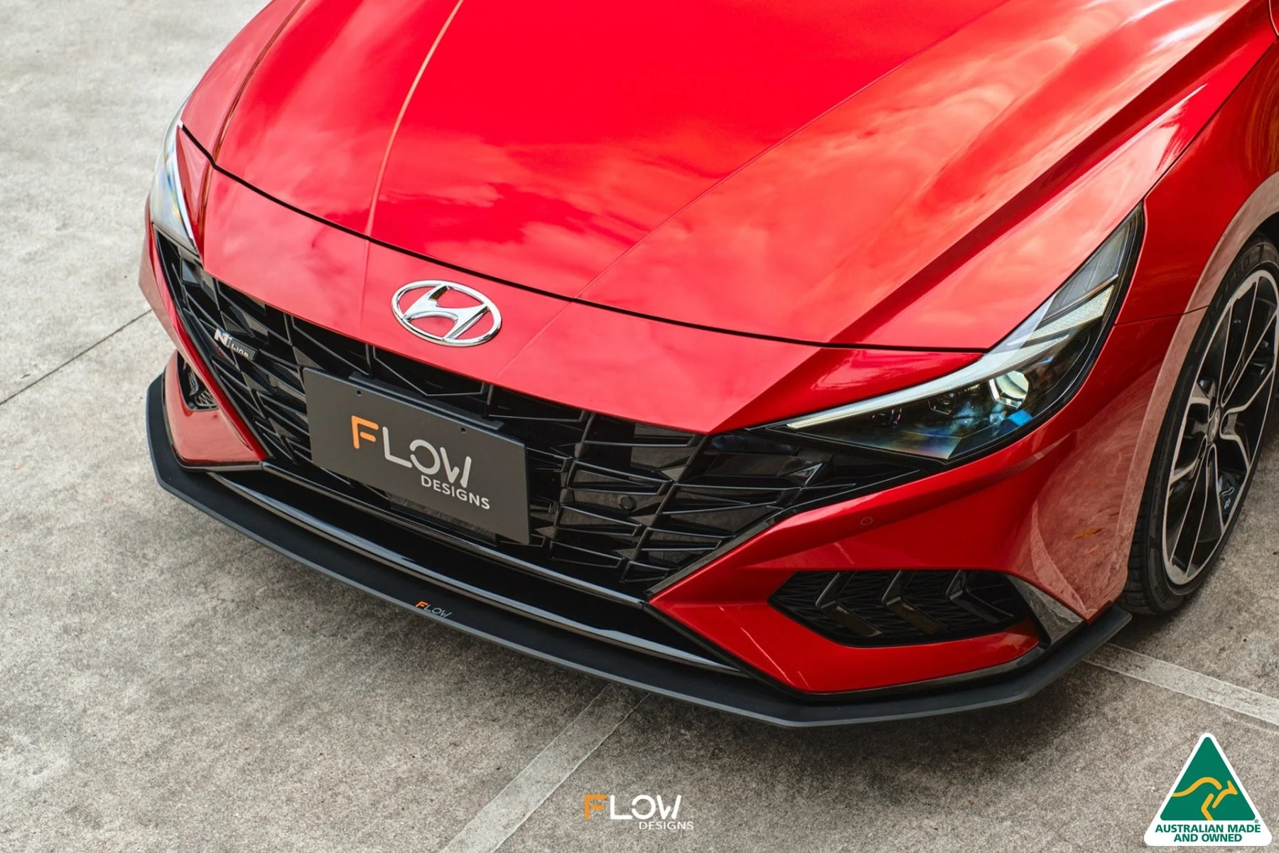 Flow Designs CN7 i30 N Line Sedan (2020-2022) Front Lip Splitter & Mounting Brace [GLOSS BLACK] - Image 2