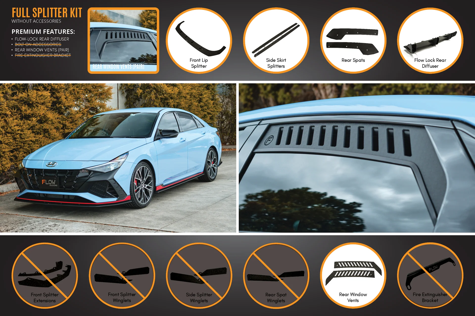 Flow Designs Hyundai CN7 i30N Sedan (2021-2023) Full Lip Splitter Set - Image 3