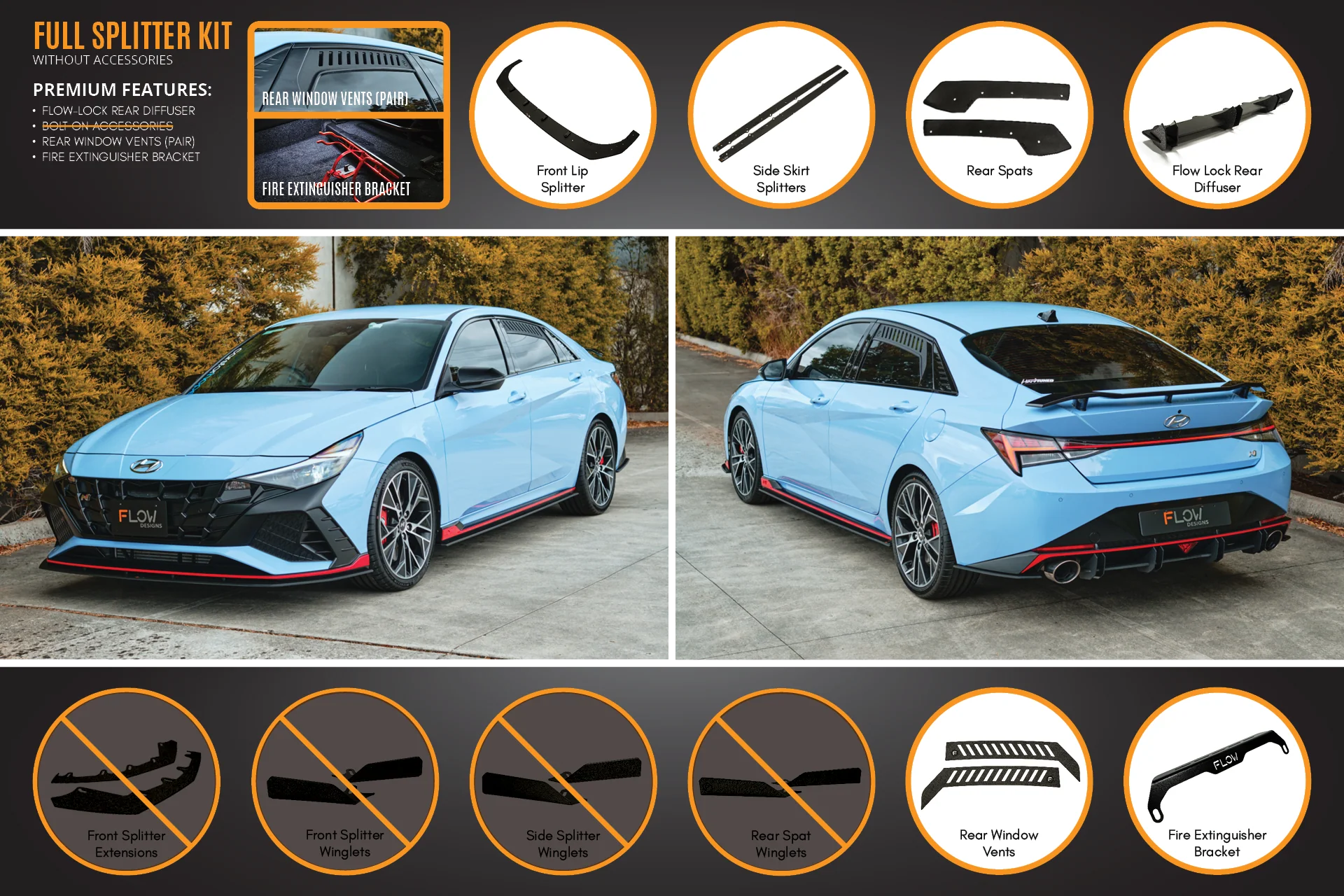 Flow Designs Hyundai CN7 i30N Sedan (2021-2023) Full Lip Splitter Set - Image 5