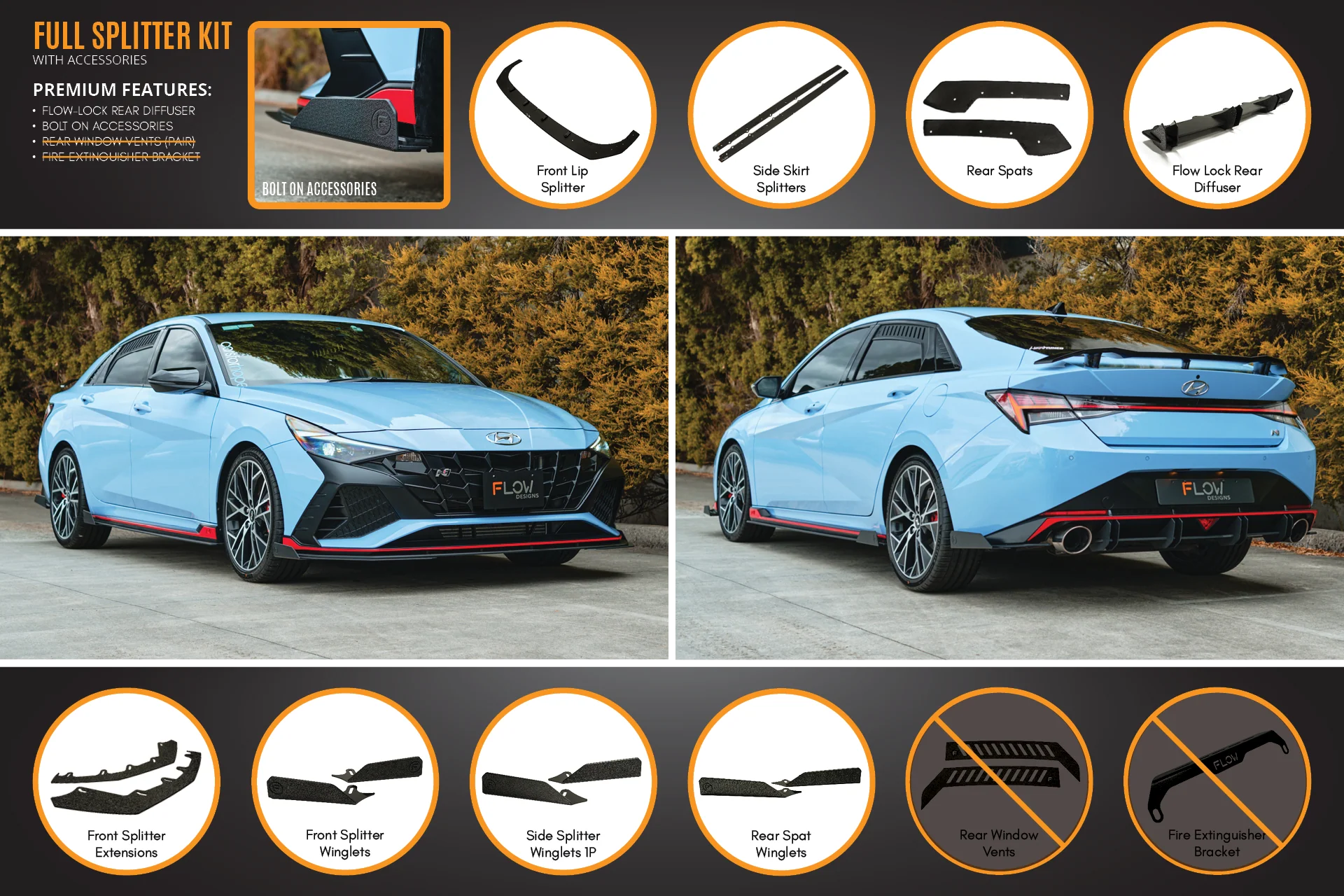 Flow Designs Hyundai CN7 i30N Sedan (2021-2023) Full Lip Splitter Set - Image 6
