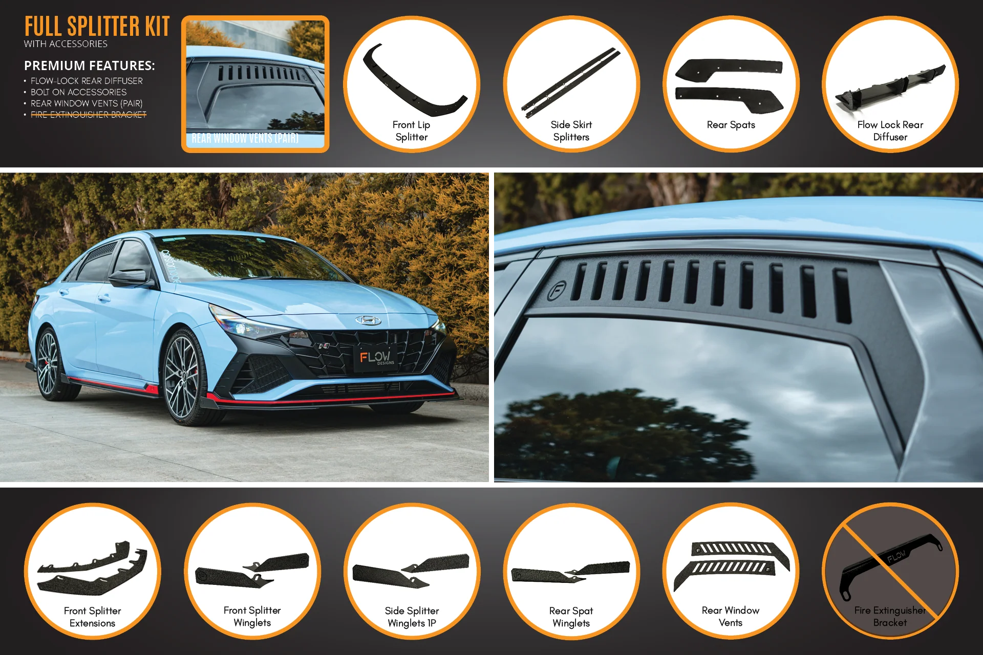 Flow Designs Hyundai CN7 i30N Sedan (2021-2023) Full Lip Splitter Set - Image 7