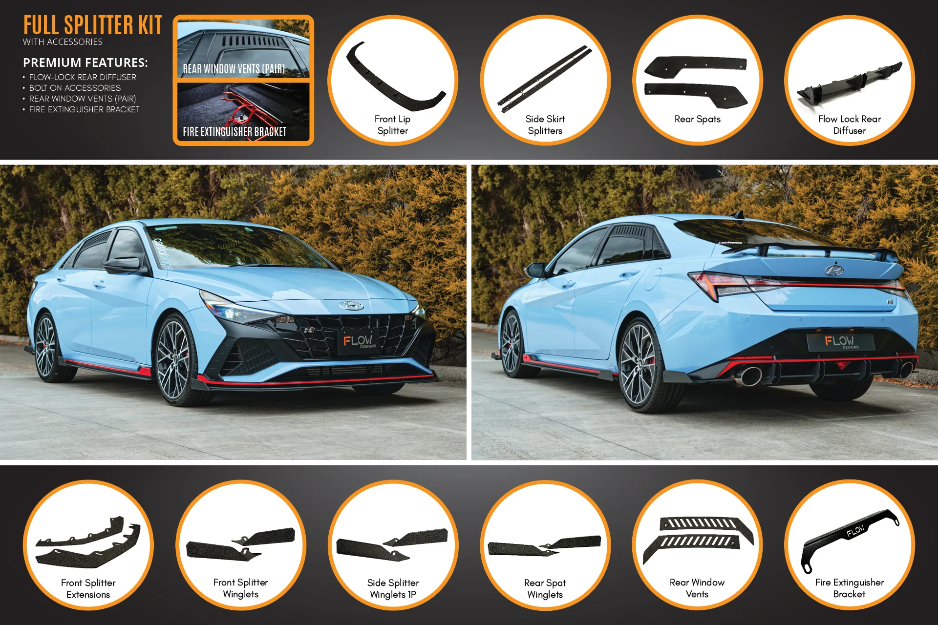 Flow Designs Hyundai CN7 i30N Sedan (2021-2023) Full Lip Splitter Set - Image 9