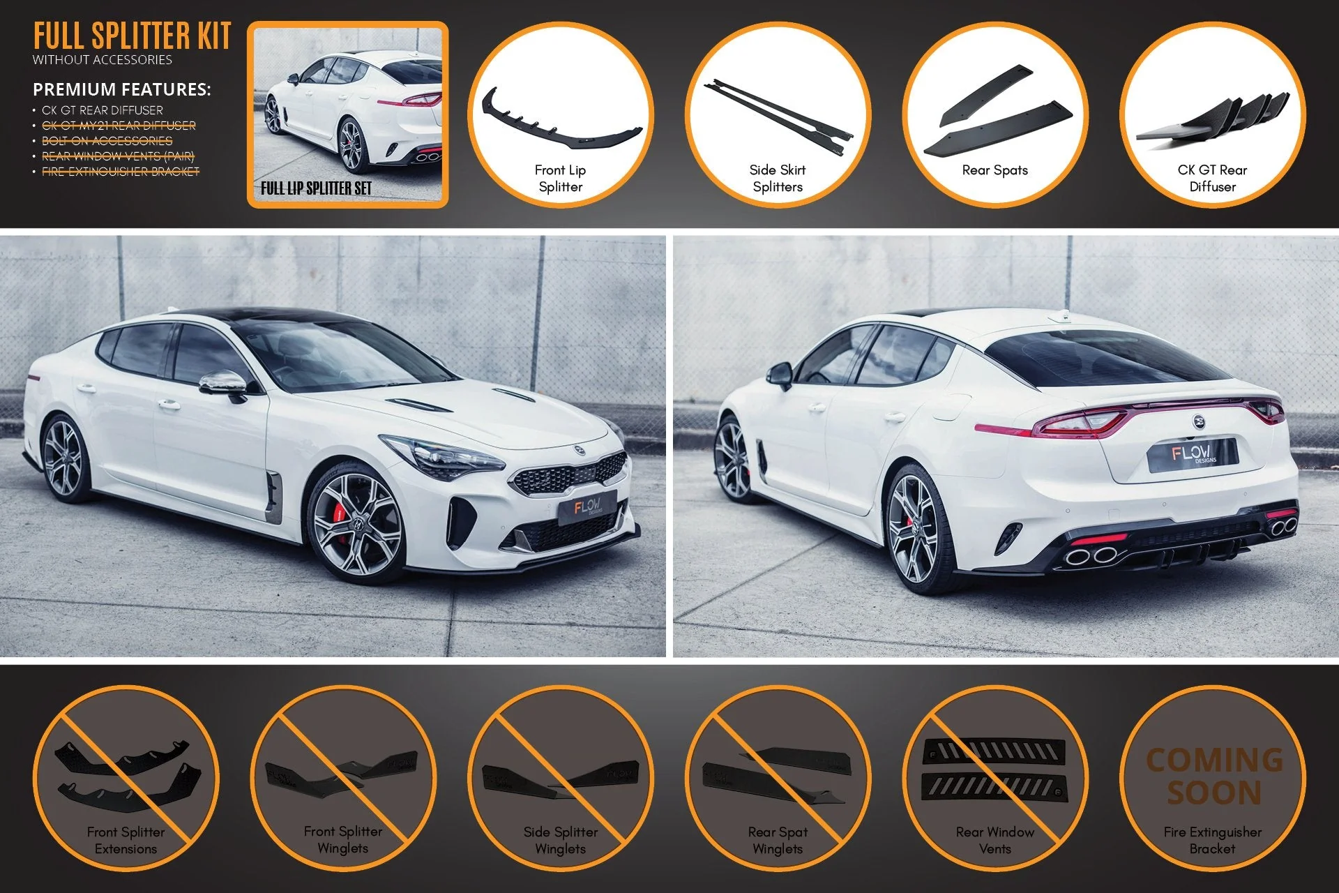 Flow Designs Kia Stinger CK GT Full Lip Splitter Set - Image 2