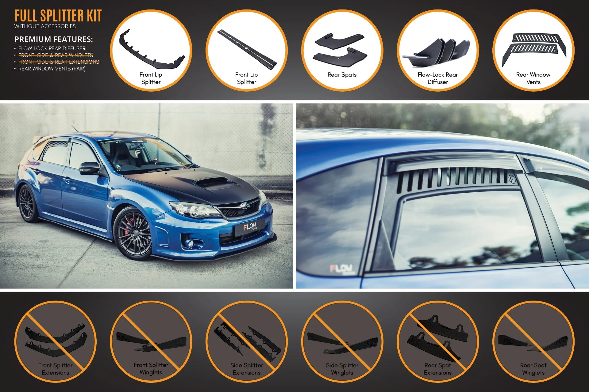 Flow Designs Subaru Impreza G3 WRX/STi Hatch FL Full Lip Splitter Set - Image 3