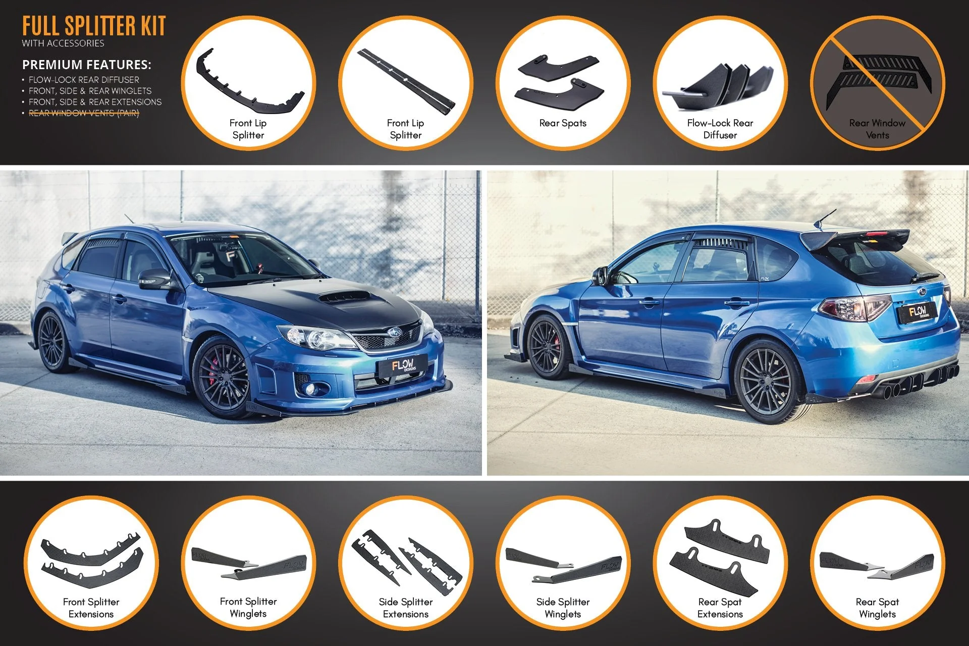 Flow Designs Subaru Impreza G3 WRX/STi Hatch FL Full Lip Splitter Set - Image 4