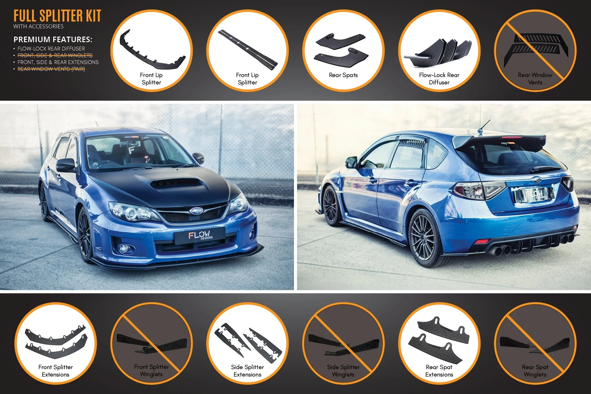 Flow Designs Subaru Impreza G3 WRX/STi Hatch FL Full Lip Splitter Set - Image 6