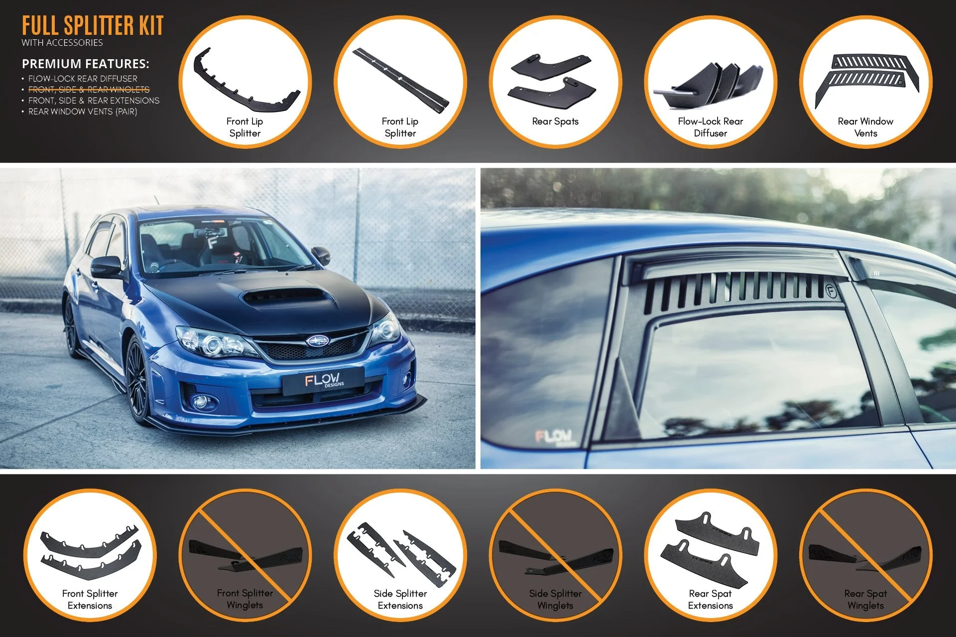 Flow Designs Subaru Impreza G3 WRX/STi Hatch FL Full Lip Splitter Set - Image 7