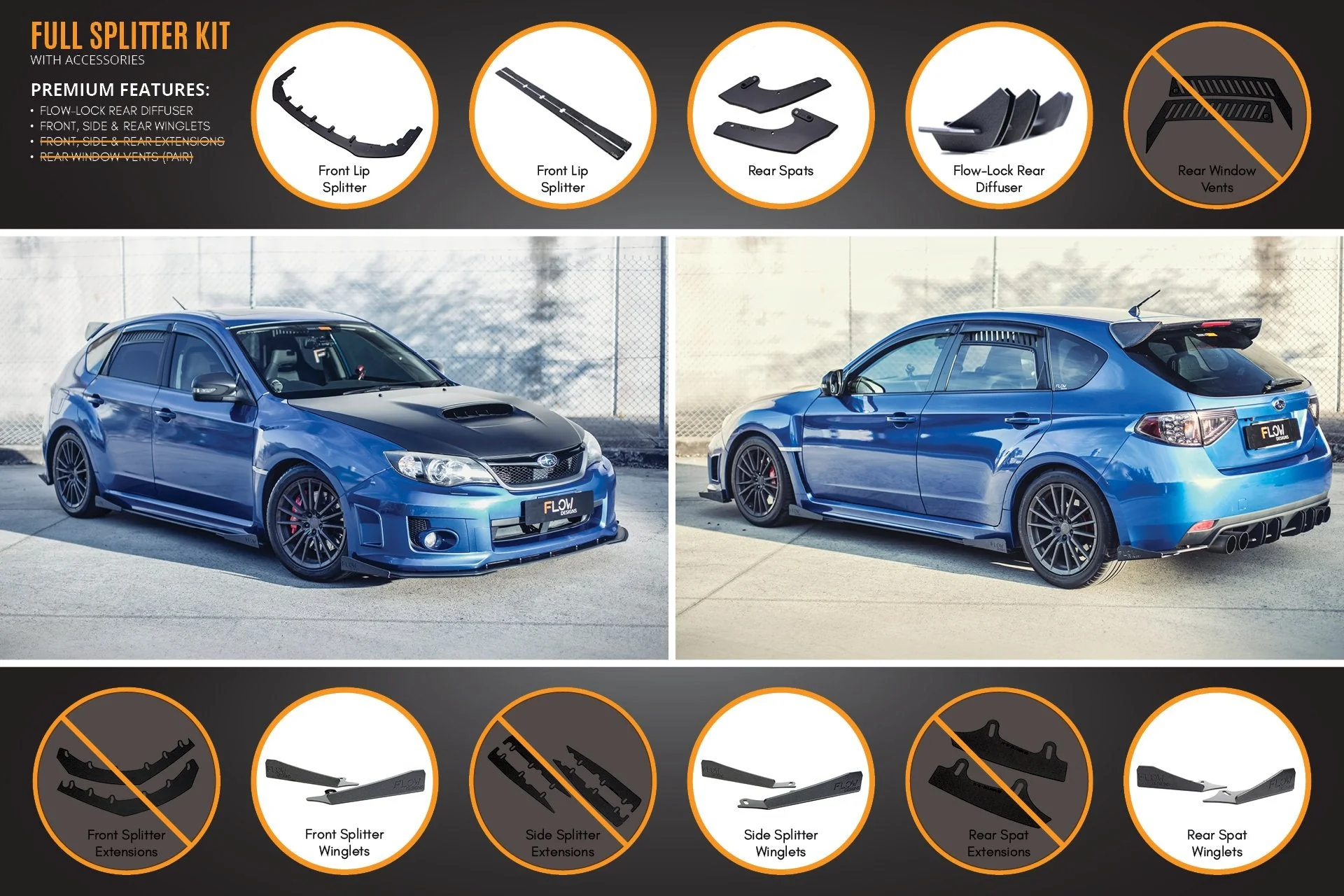 Flow Designs Subaru Impreza G3 WRX/STi Hatch FL Full Lip Splitter Set - Image 8
