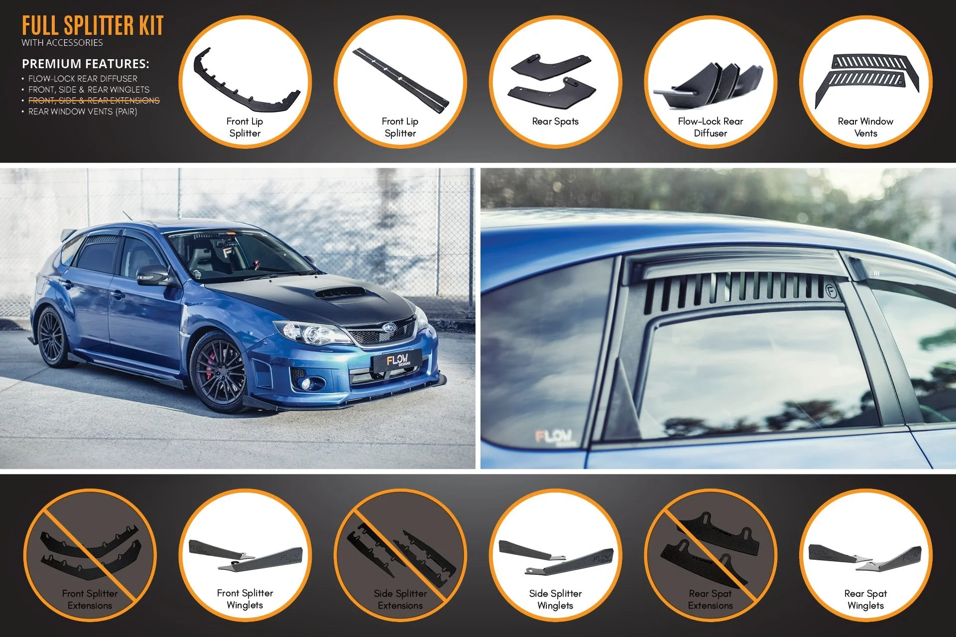 Flow Designs Subaru Impreza G3 WRX/STi Hatch FL Full Lip Splitter Set - Image 9