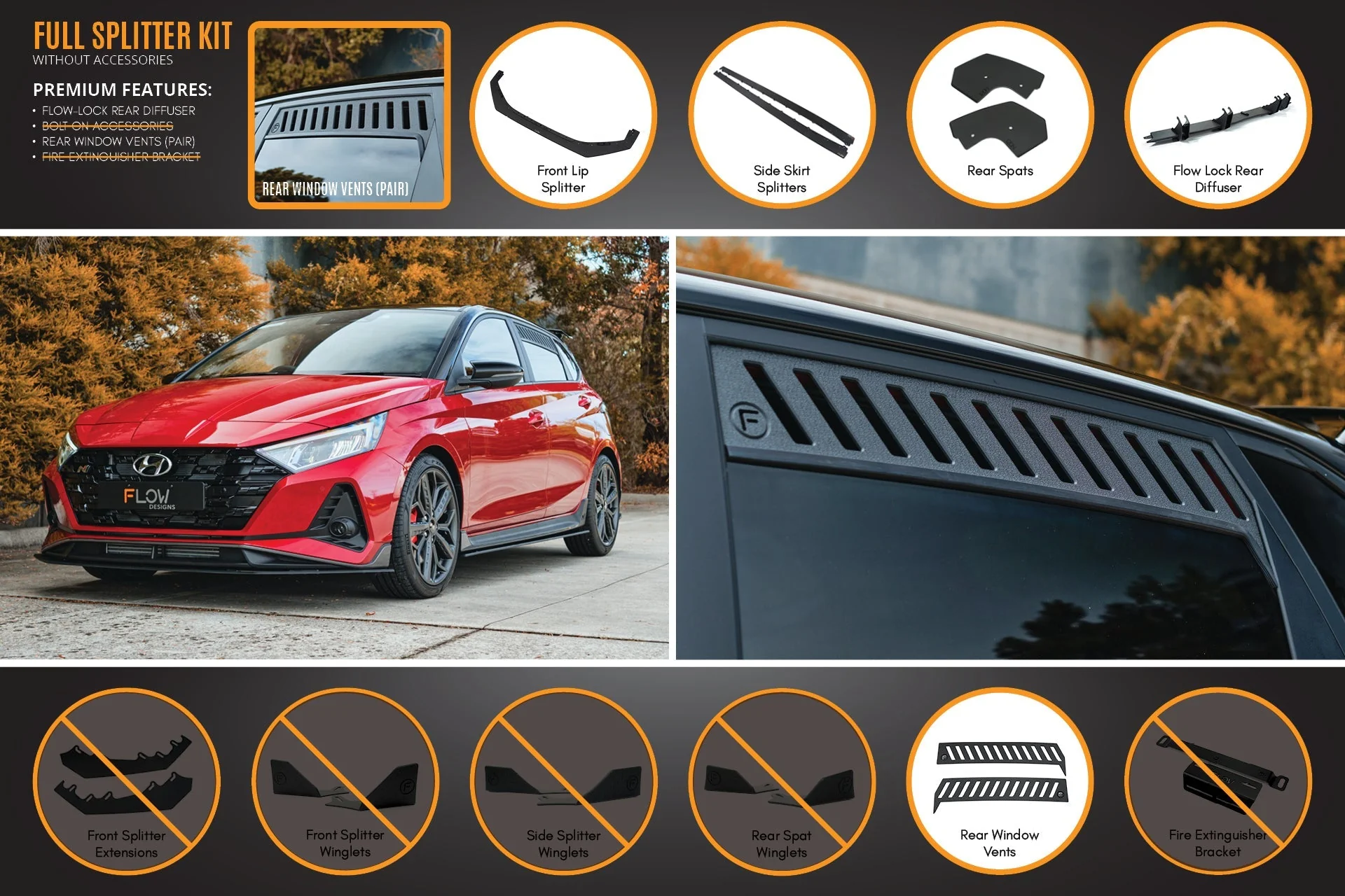 Flow Designs Hyundai i20N BC3 PFL Full Lip Splitter Set - Image 3