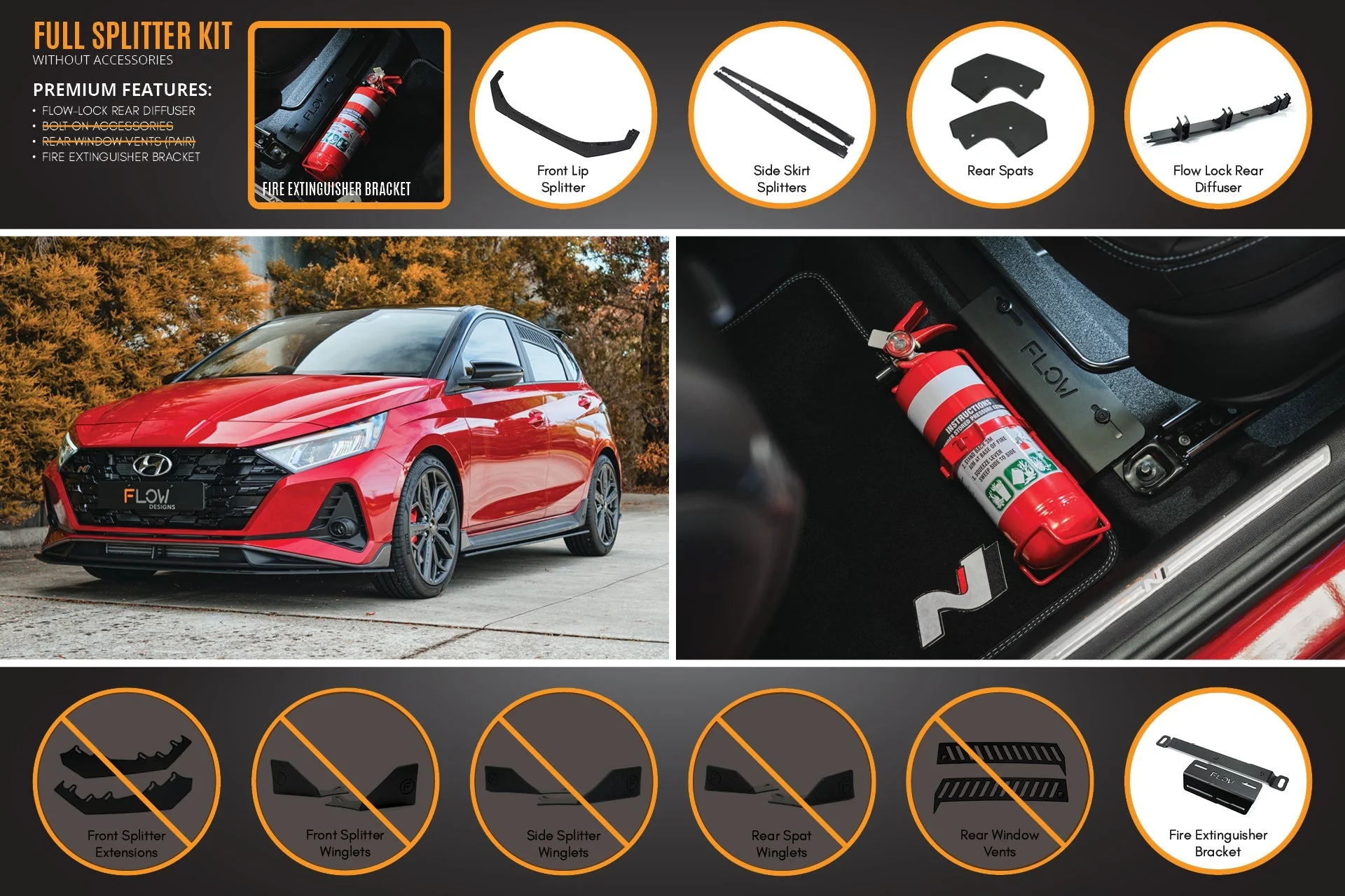 Flow Designs Hyundai i20N BC3 PFL Full Lip Splitter Set - Image 4