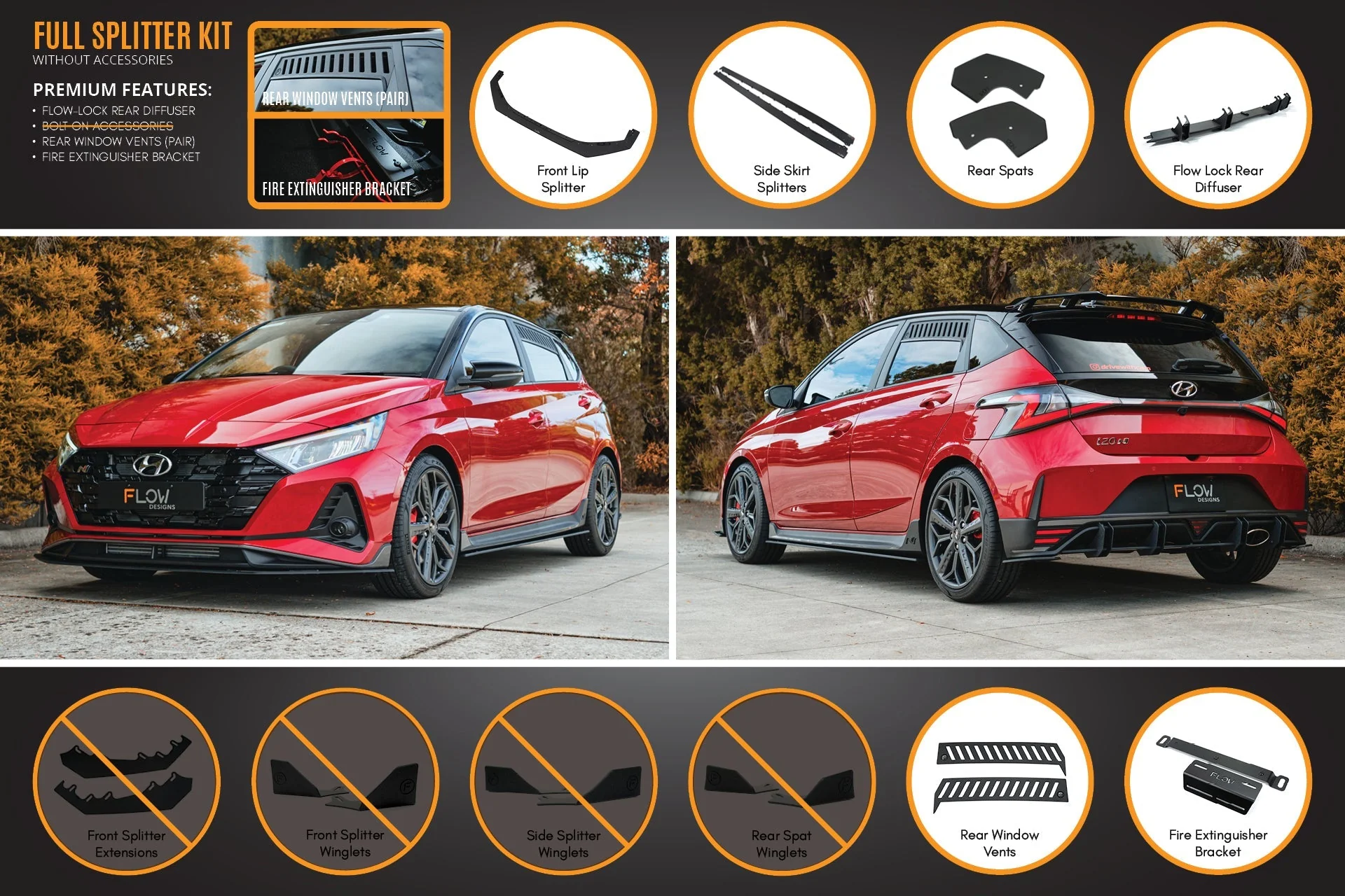 Flow Designs Hyundai i20N BC3 PFL Full Lip Splitter Set - Image 5