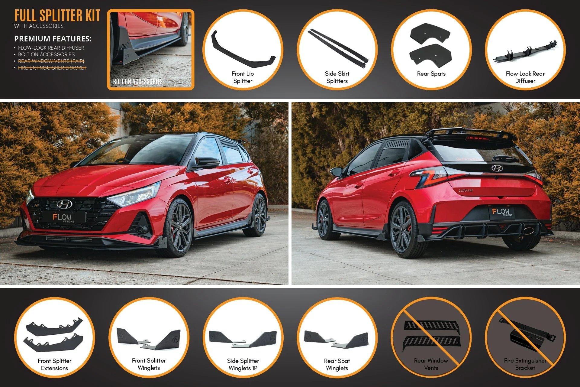 Flow Designs Hyundai i20N BC3 PFL Full Lip Splitter Set - Image 6