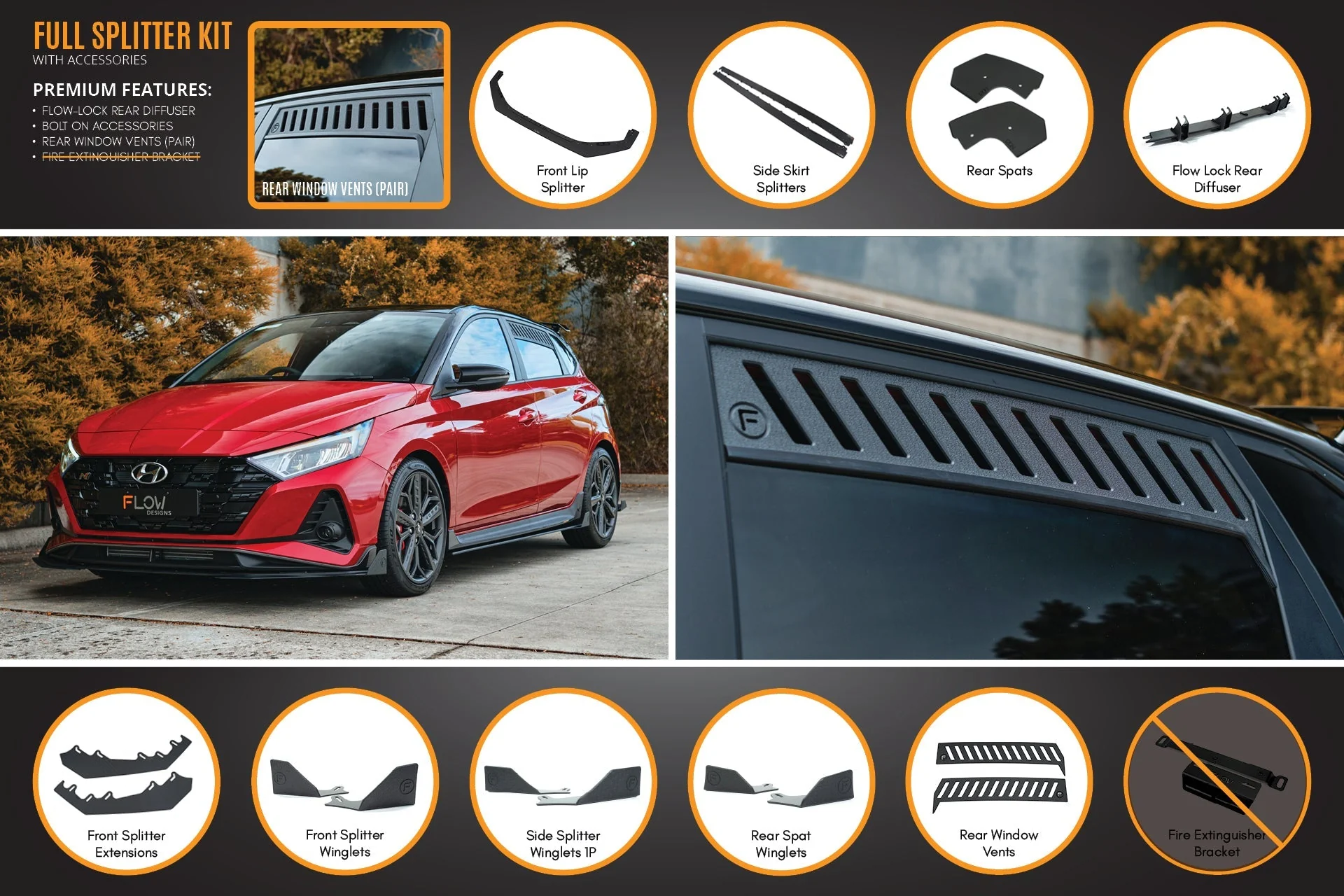 Flow Designs Hyundai i20N BC3 PFL Full Lip Splitter Set - Image 7