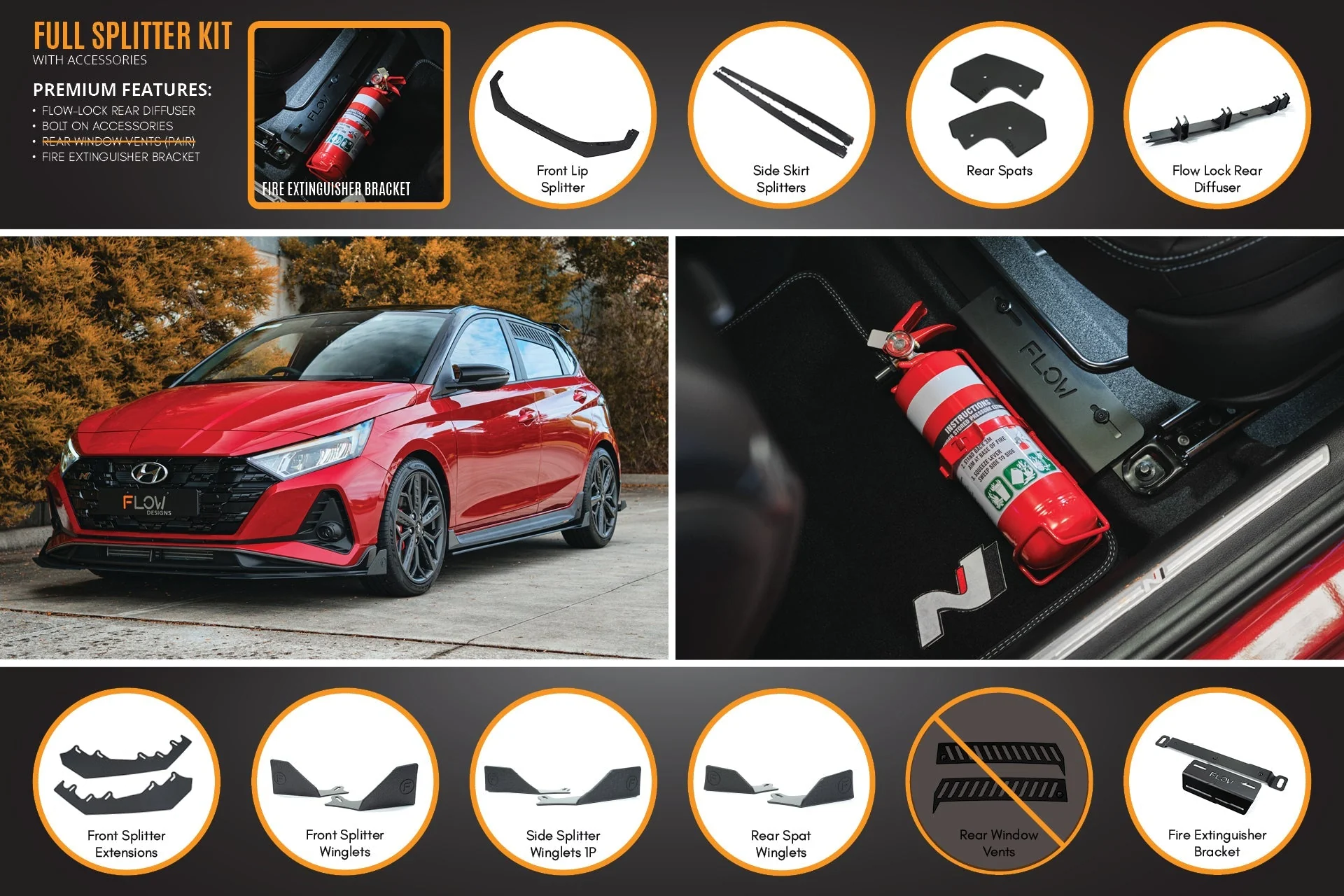Flow Designs Hyundai i20N BC3 PFL Full Lip Splitter Set - Image 8