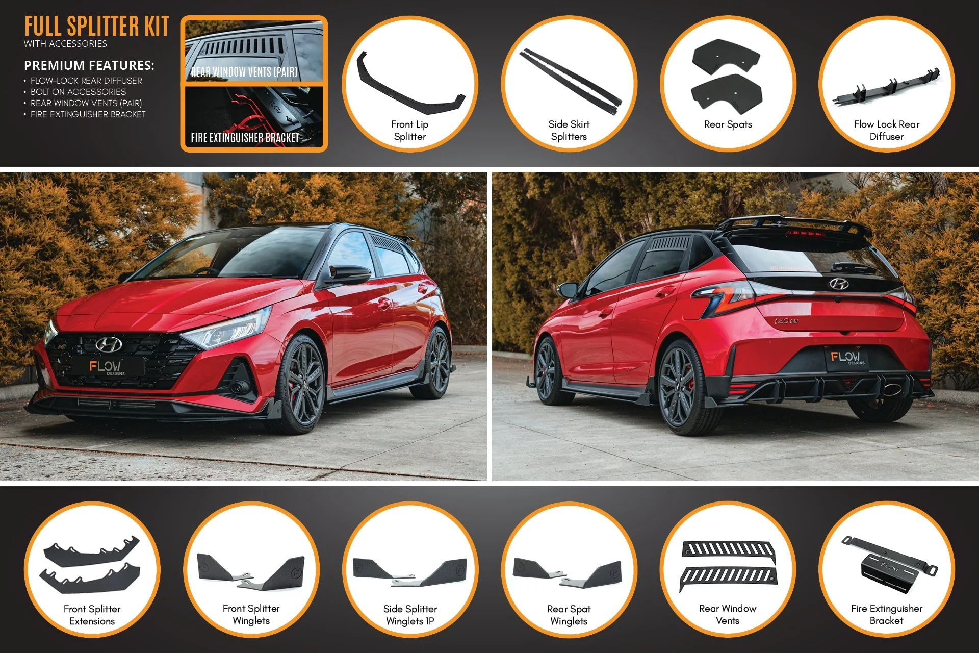 Flow Designs Hyundai i20N BC3 PFL Full Lip Splitter Set - Image 9