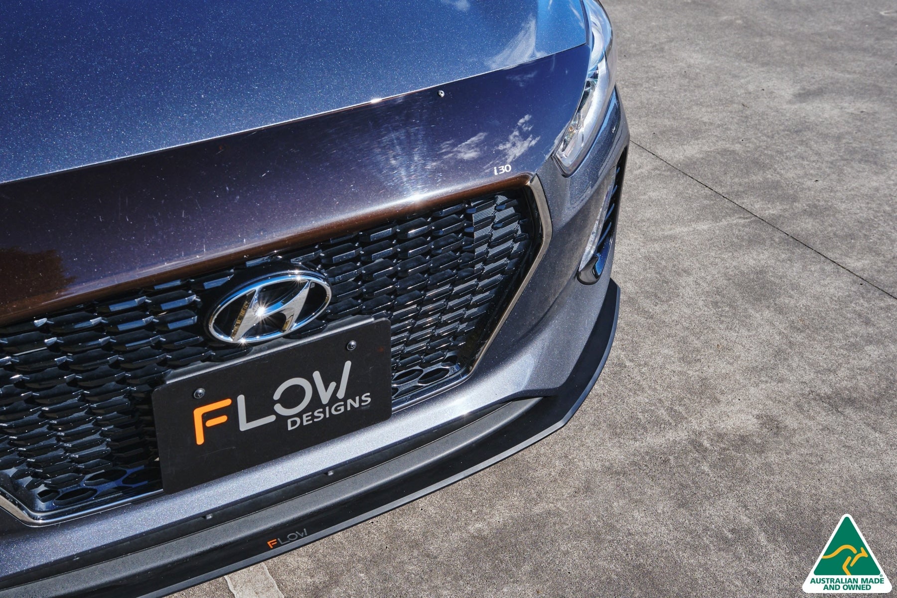 Flow Designs i30 Hatch PD1, PD2 (2018-2020) Front Lip Splitter & Mounting Brace [GLOSS BLACK] - Image 2