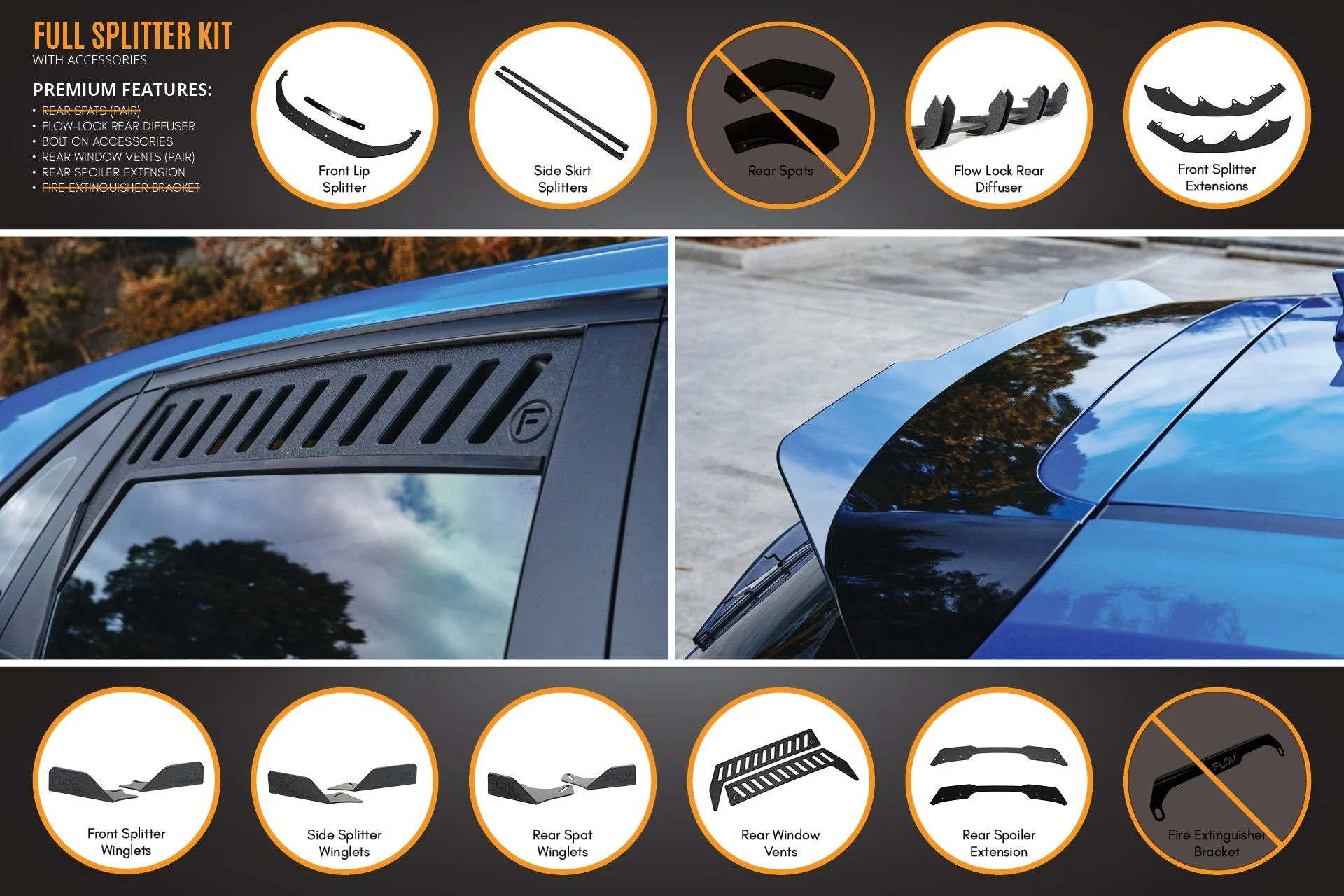 Flow Designs Hyundai i30 Hatch PD1, PD2 (2018-2020) Full Lip Splitter Set with Flow-Lock Rear Diffuser - Image 14