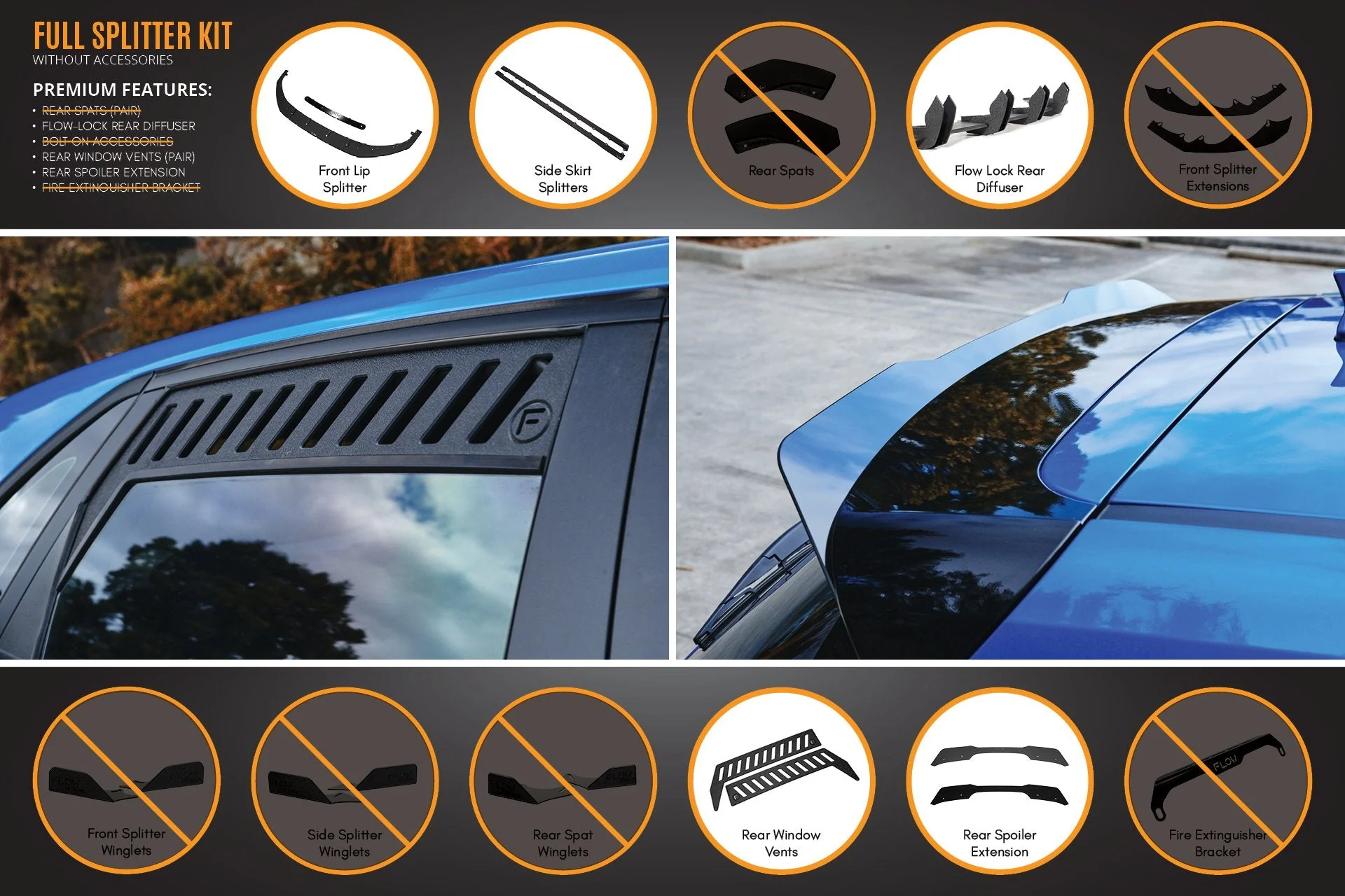 Flow Designs Hyundai i30 Hatch PD1, PD2 (2018-2020) Full Lip Splitter Set with Flow-Lock Rear Diffuser - Image 6