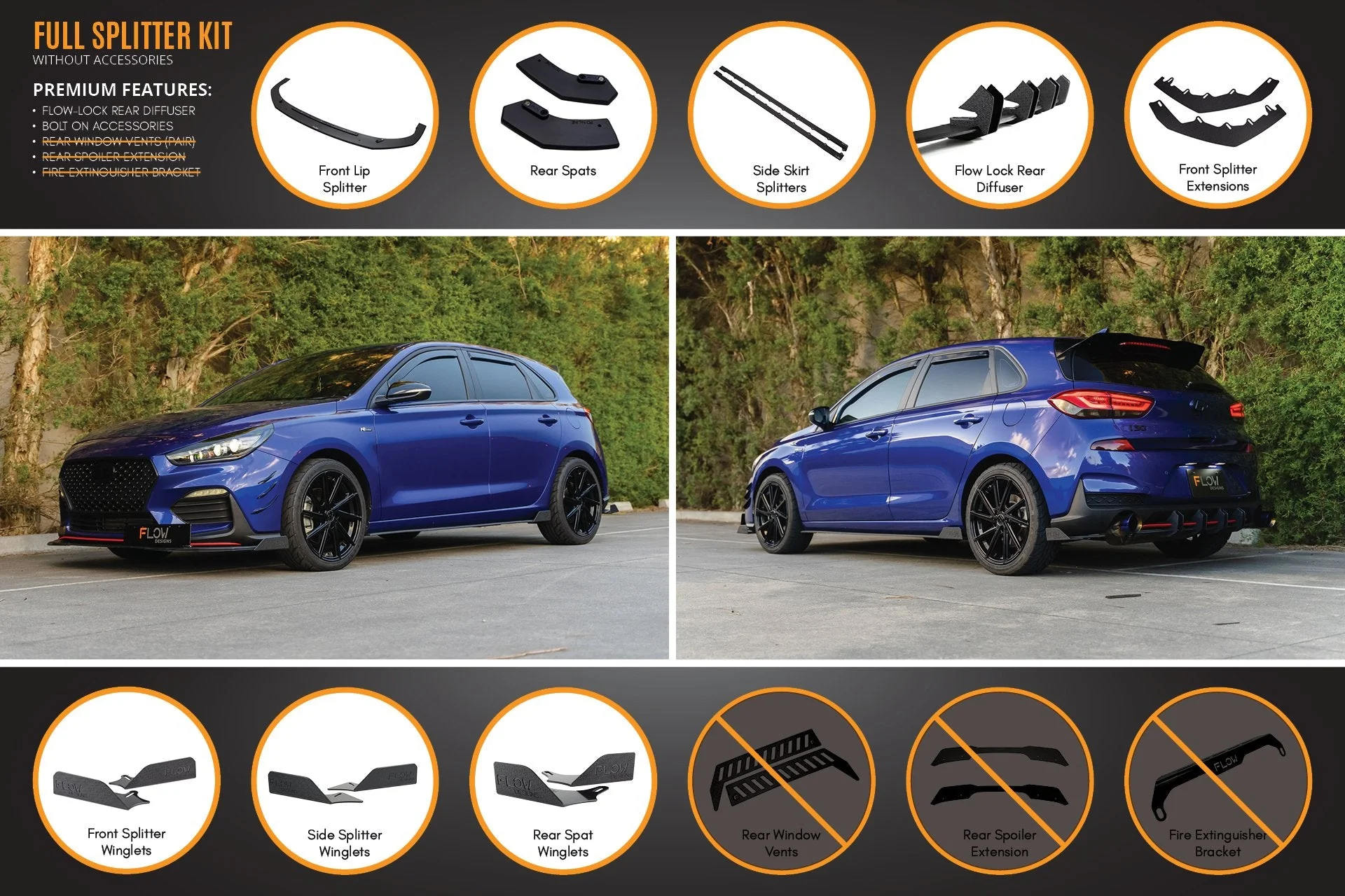 Flow Designs Hyundai i30 N Line Hatch PD (2018+) Full Splitter Lip Set - Image 10