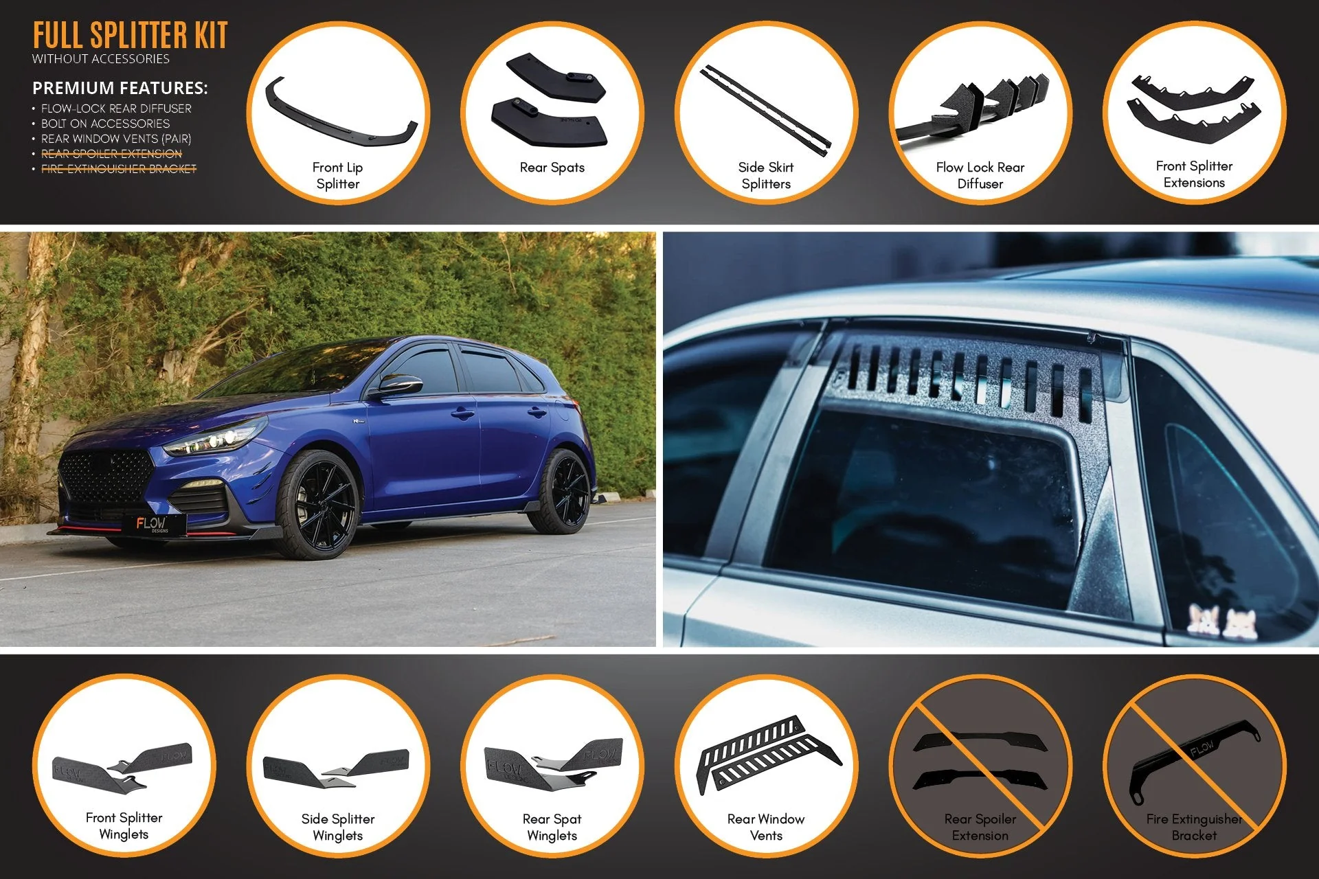Flow Designs Hyundai i30 N Line Hatch PD (2018+) Full Splitter Lip Set - Image 11