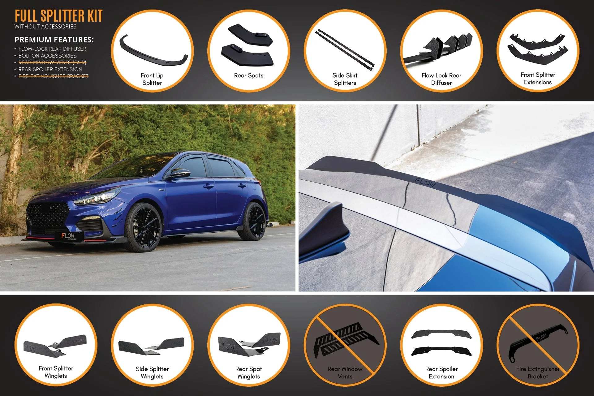 Flow Designs Hyundai i30 N Line Hatch PD (2018+) Full Splitter Lip Set - Image 12