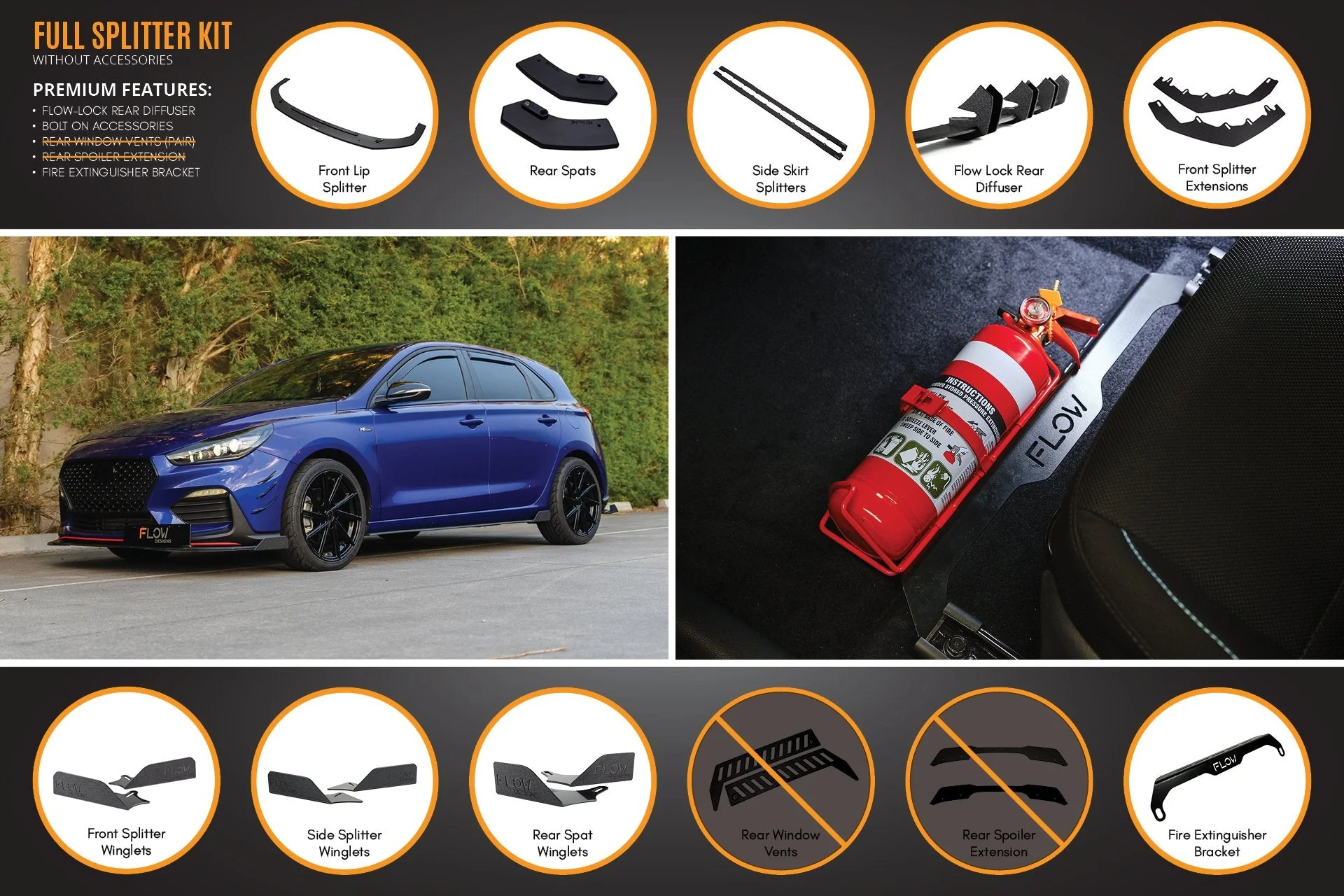Flow Designs Hyundai i30 N Line Hatch PD (2018+) Full Splitter Lip Set - Image 13