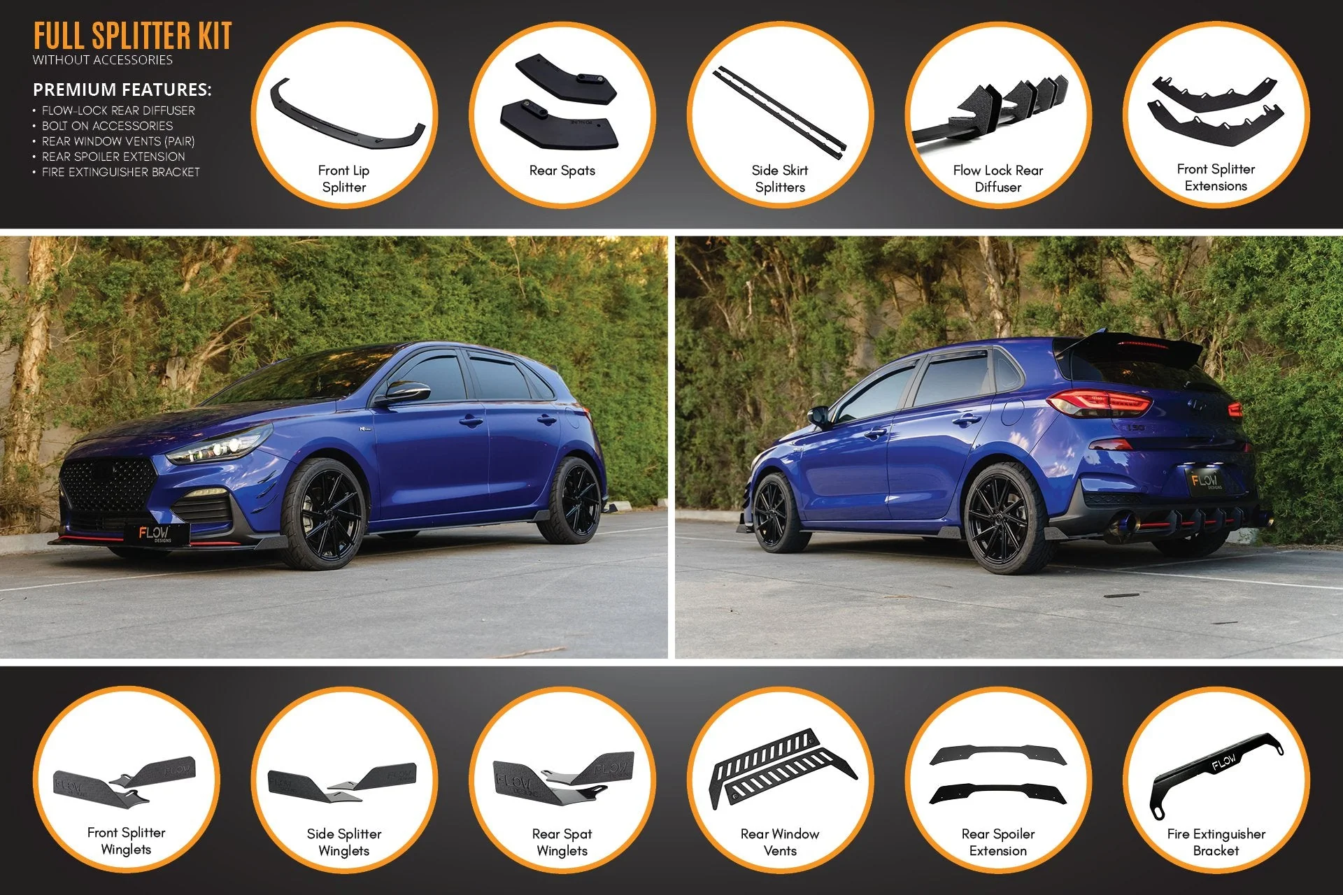 Flow Designs Hyundai i30 N Line Hatch PD (2018+) Full Splitter Lip Set - Image 17