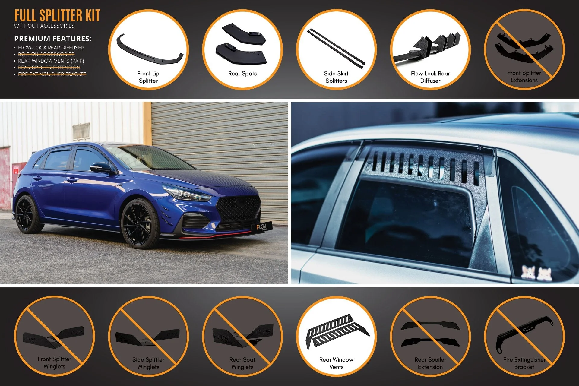 Flow Designs Hyundai i30 N Line Hatch PD (2018+) Full Splitter Lip Set - Image 3