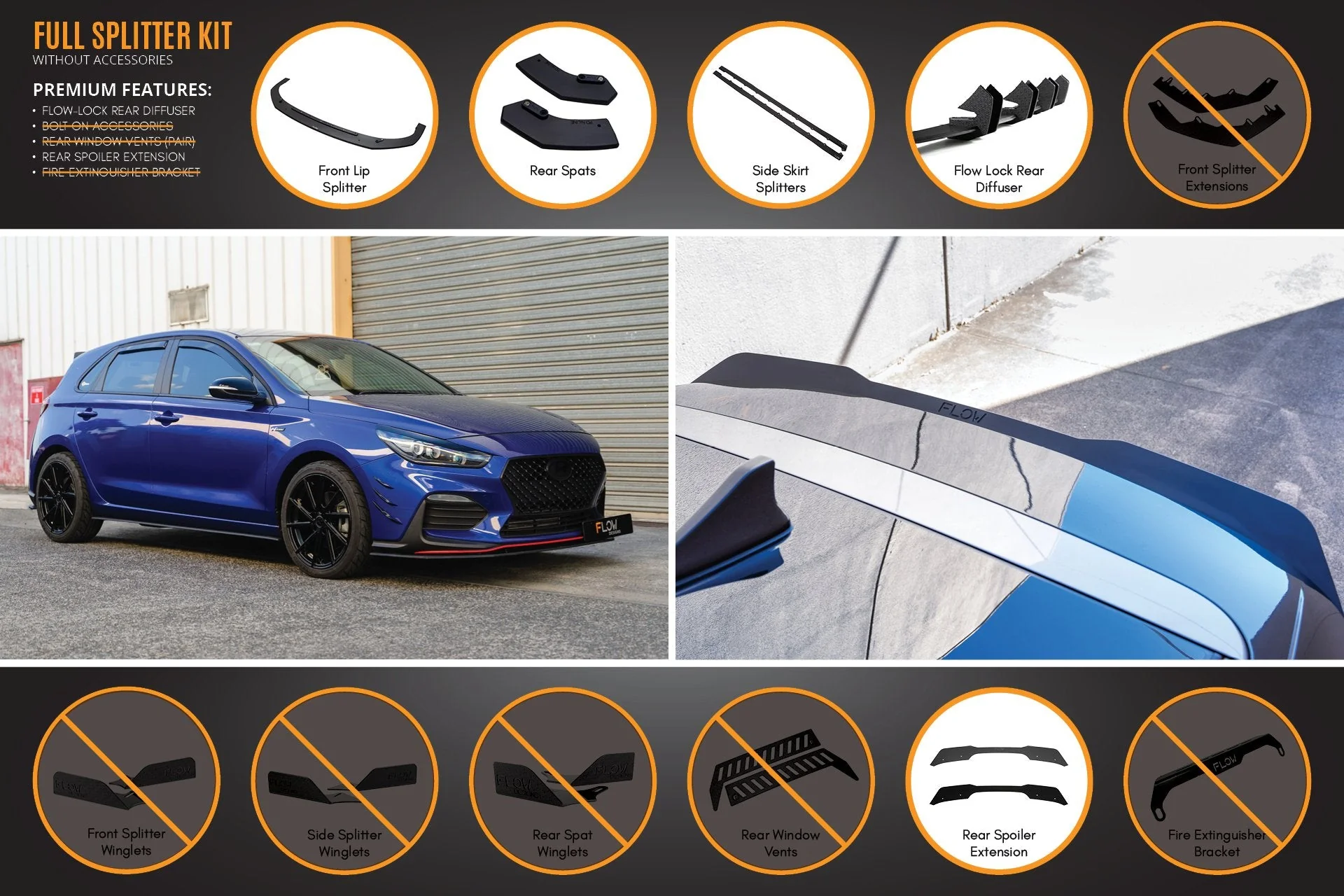 Flow Designs Hyundai i30 N Line Hatch PD (2018+) Full Splitter Lip Set - Image 4
