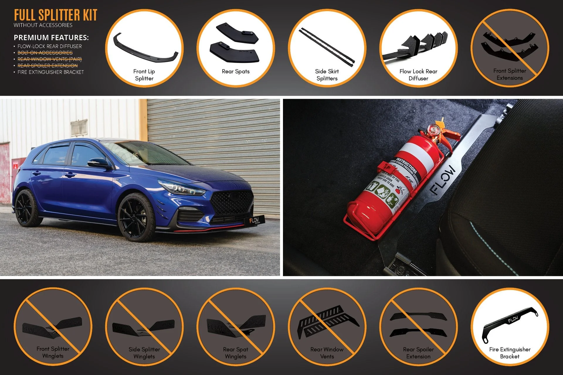 Flow Designs Hyundai i30 N Line Hatch PD (2018+) Full Splitter Lip Set - Image 5