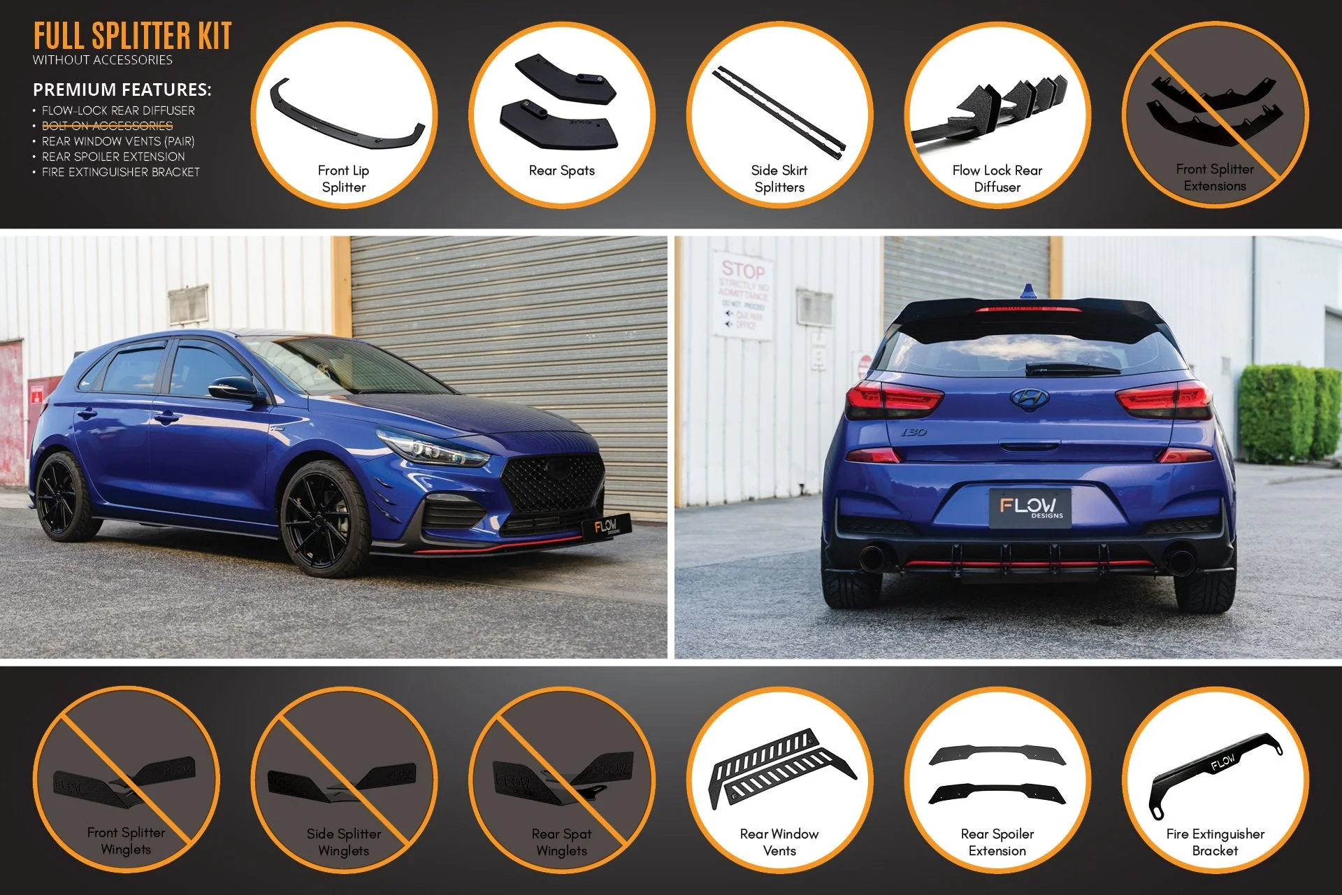 Flow Designs Hyundai i30 N Line Hatch PD (2018+) Full Splitter Lip Set - Image 9