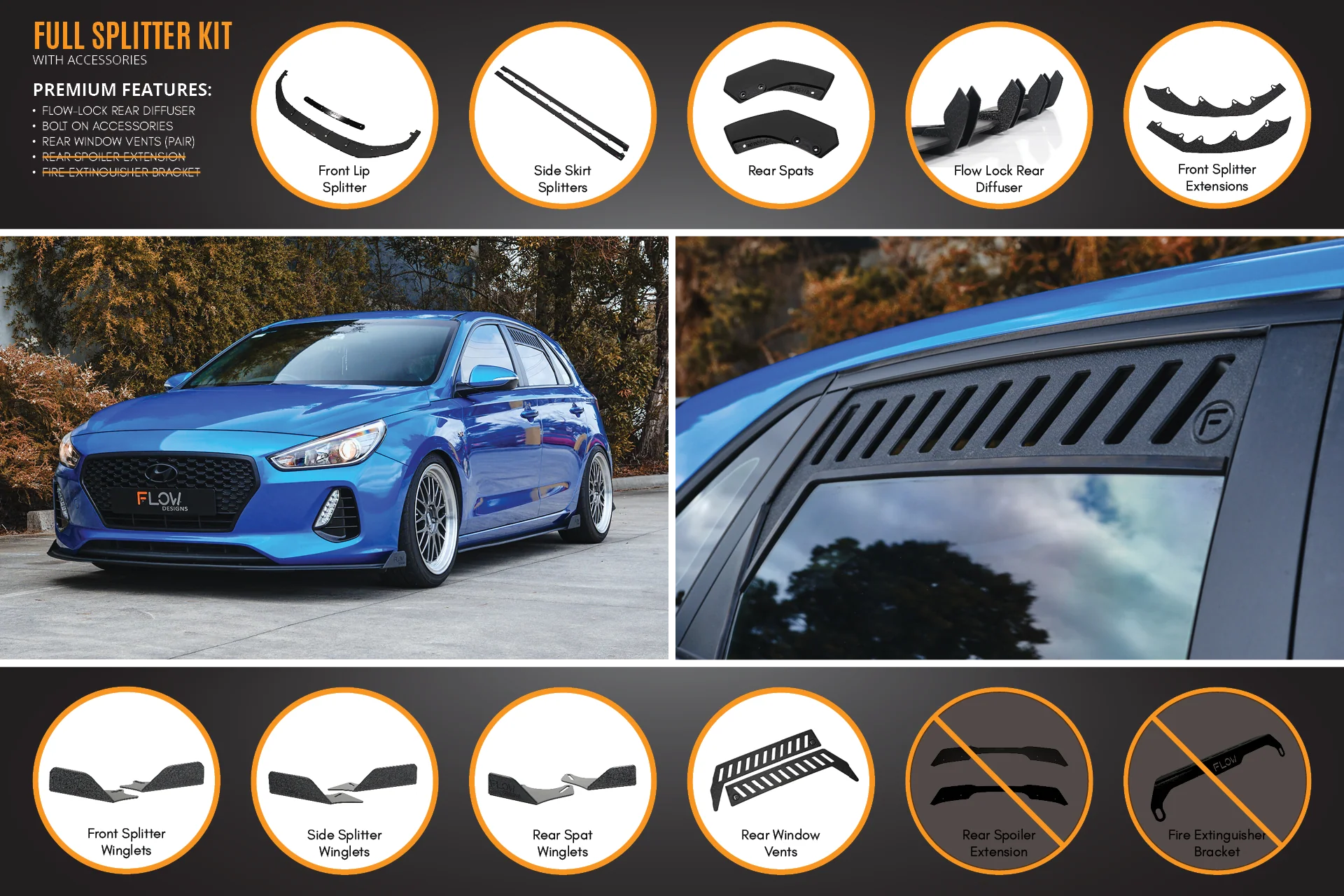Flow Designs Hyundai i30 SR Hatch (2017-2018) Full Lip Splitter Set - Image 11