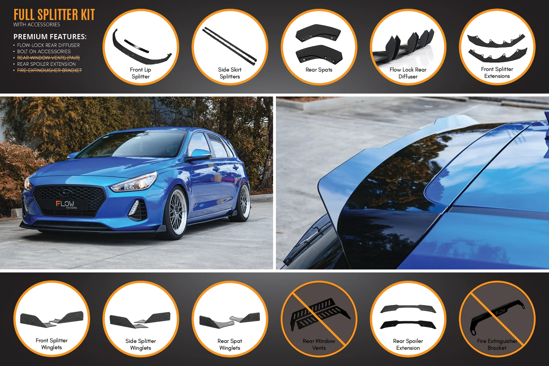 Flow Designs Hyundai i30 SR Hatch (2017-2018) Full Lip Splitter Set - Image 12