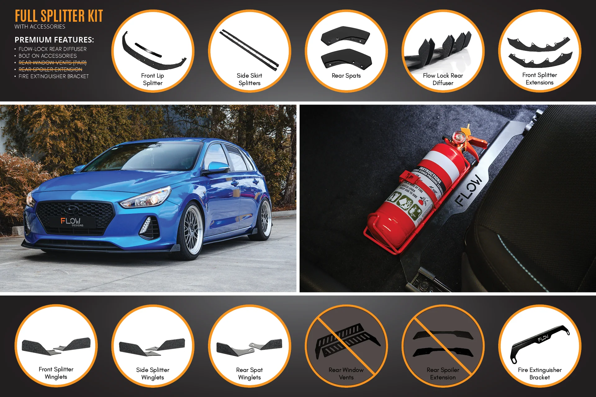 Flow Designs Hyundai i30 SR Hatch (2017-2018) Full Lip Splitter Set - Image 13