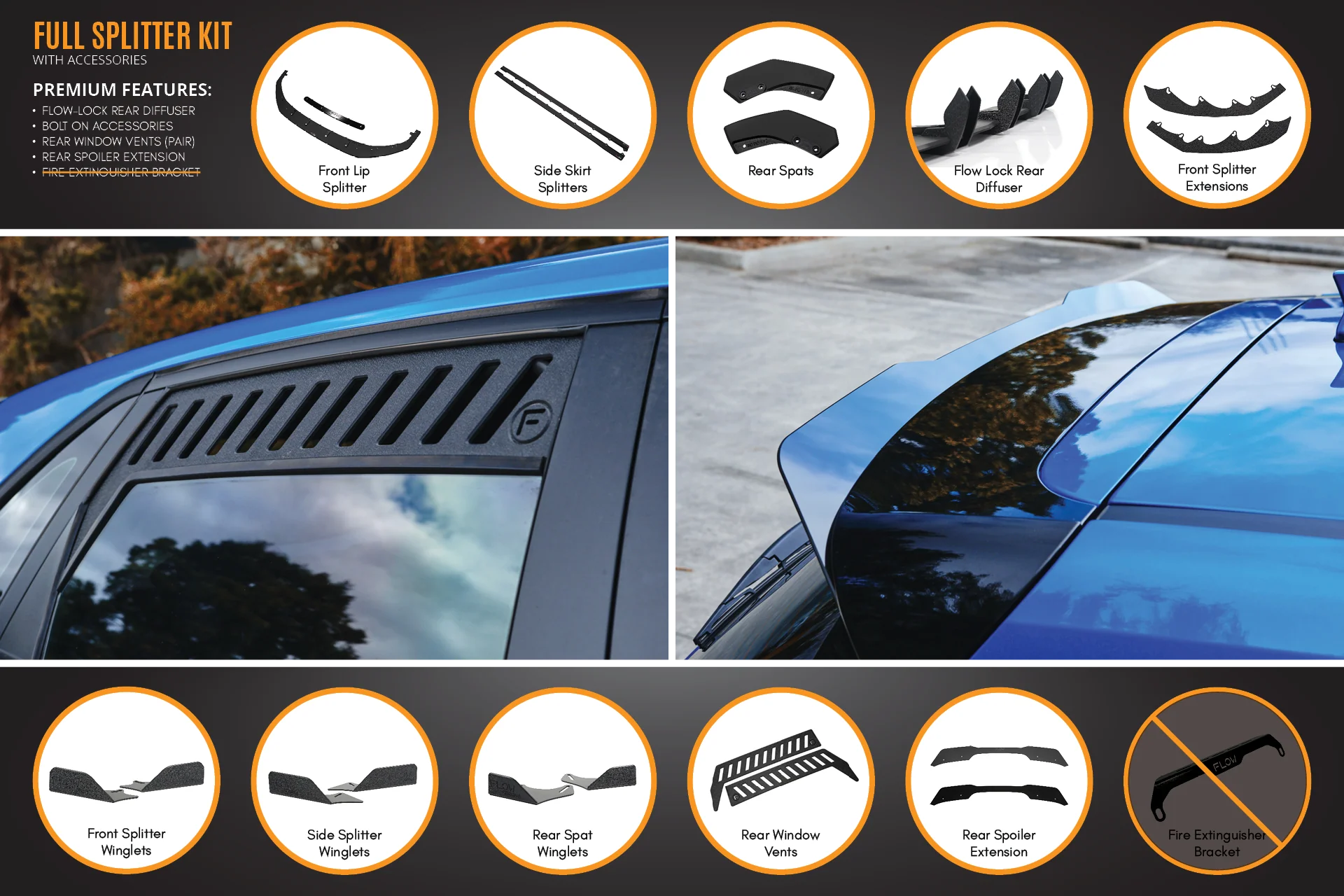 Flow Designs Hyundai i30 SR Hatch (2017-2018) Full Lip Splitter Set - Image 14