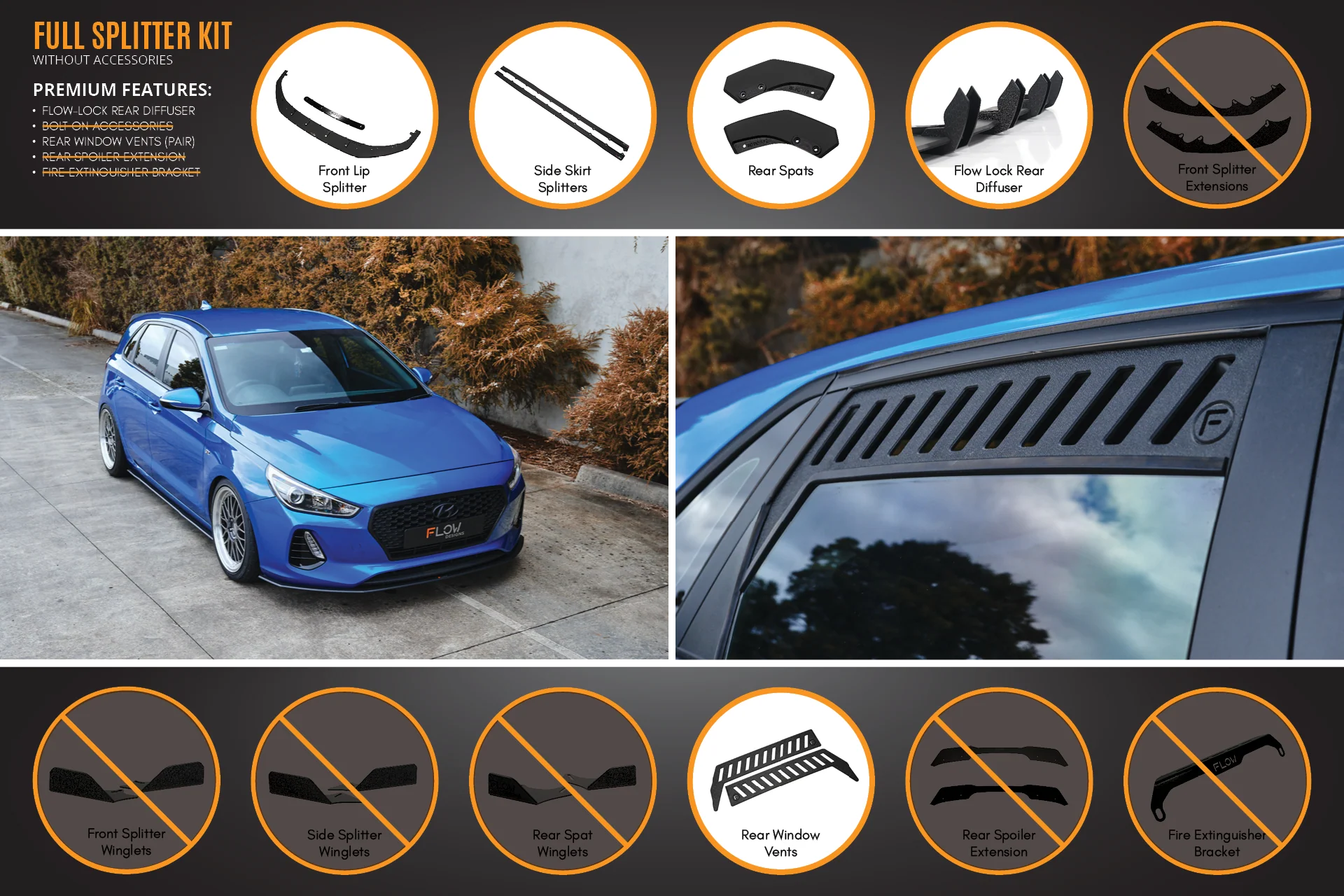 Flow Designs Hyundai i30 SR Hatch (2017-2018) Full Lip Splitter Set - Image 3