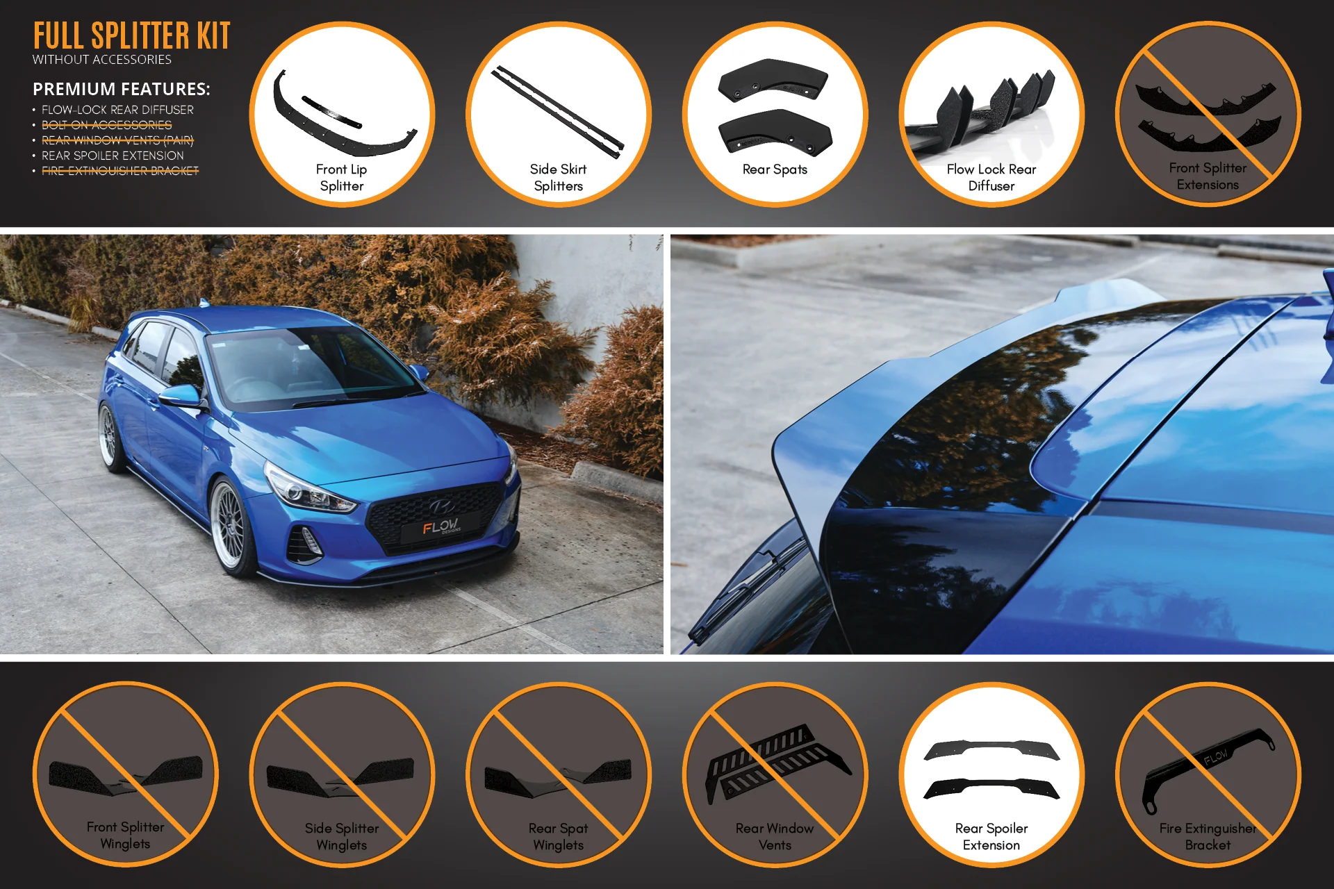 Flow Designs Hyundai i30 SR Hatch (2017-2018) Full Lip Splitter Set - Image 4