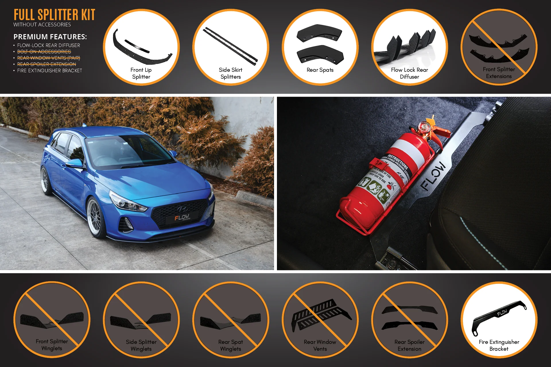 Flow Designs Hyundai i30 SR Hatch (2017-2018) Full Lip Splitter Set - Image 5
