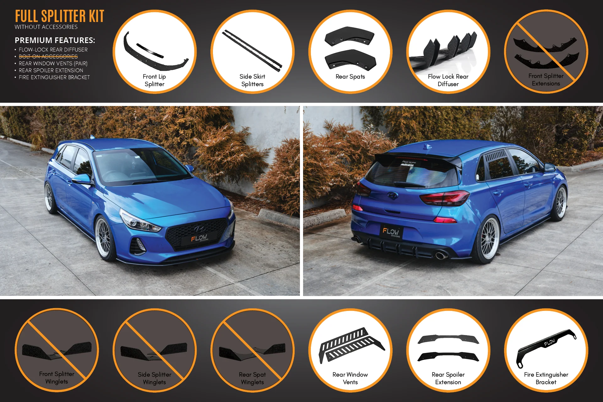 Flow Designs Hyundai i30 SR Hatch (2017-2018) Full Lip Splitter Set - Image 9