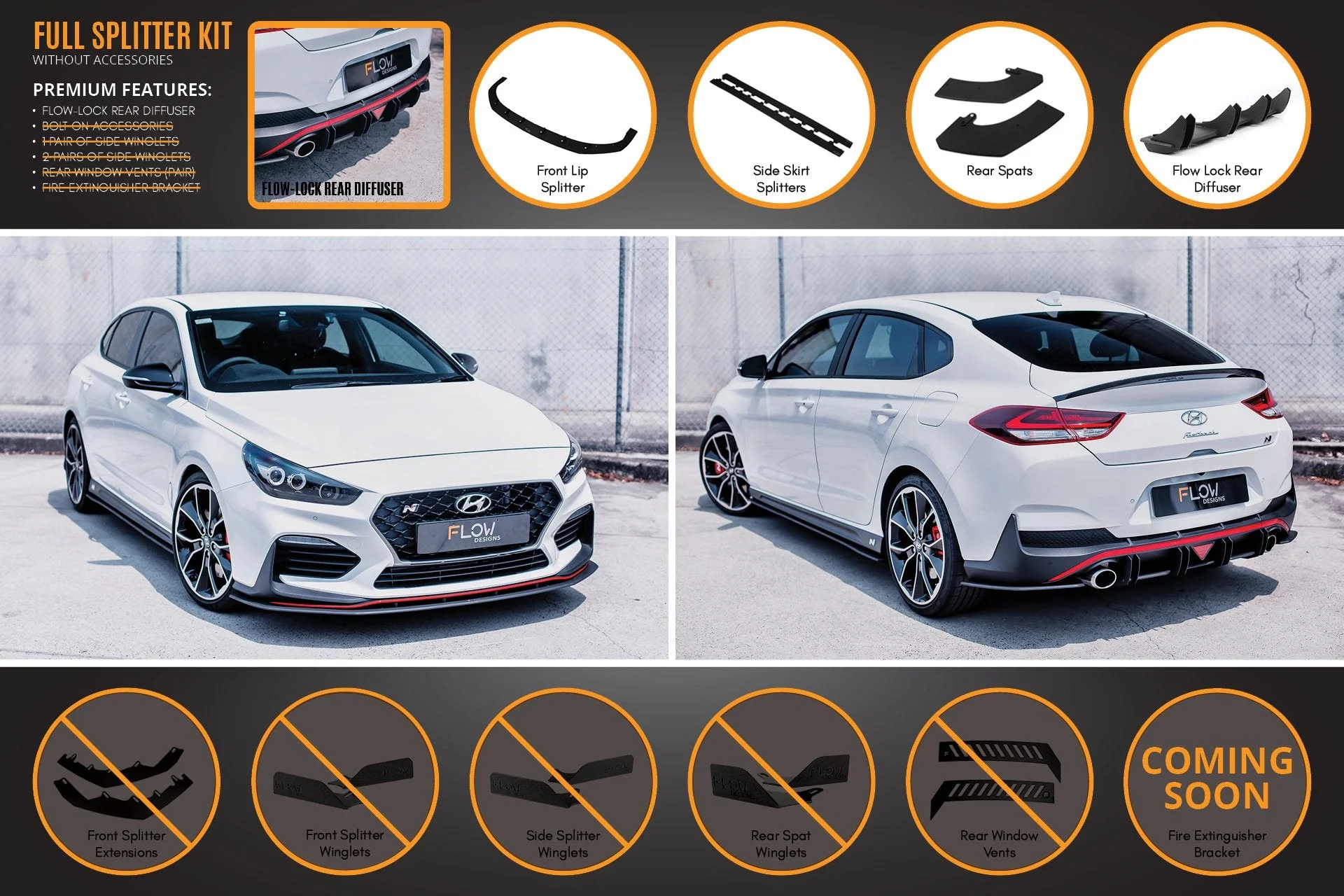 Flow Designs Hyundai i30N Fastback PD Full Lip Splitter Set - Image 2
