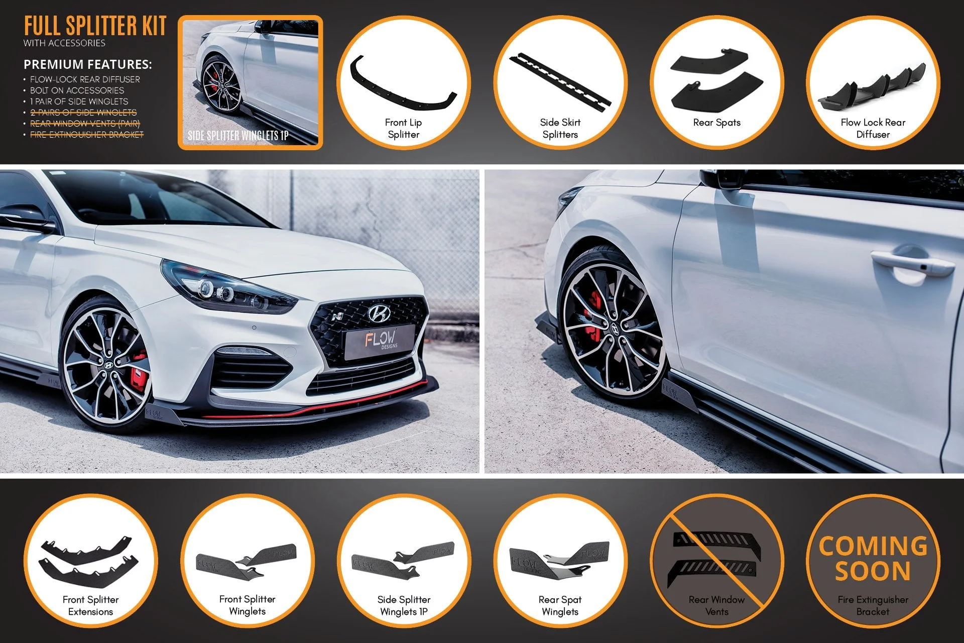 Flow Designs Hyundai i30N Fastback PD Full Lip Splitter Set - Image 4