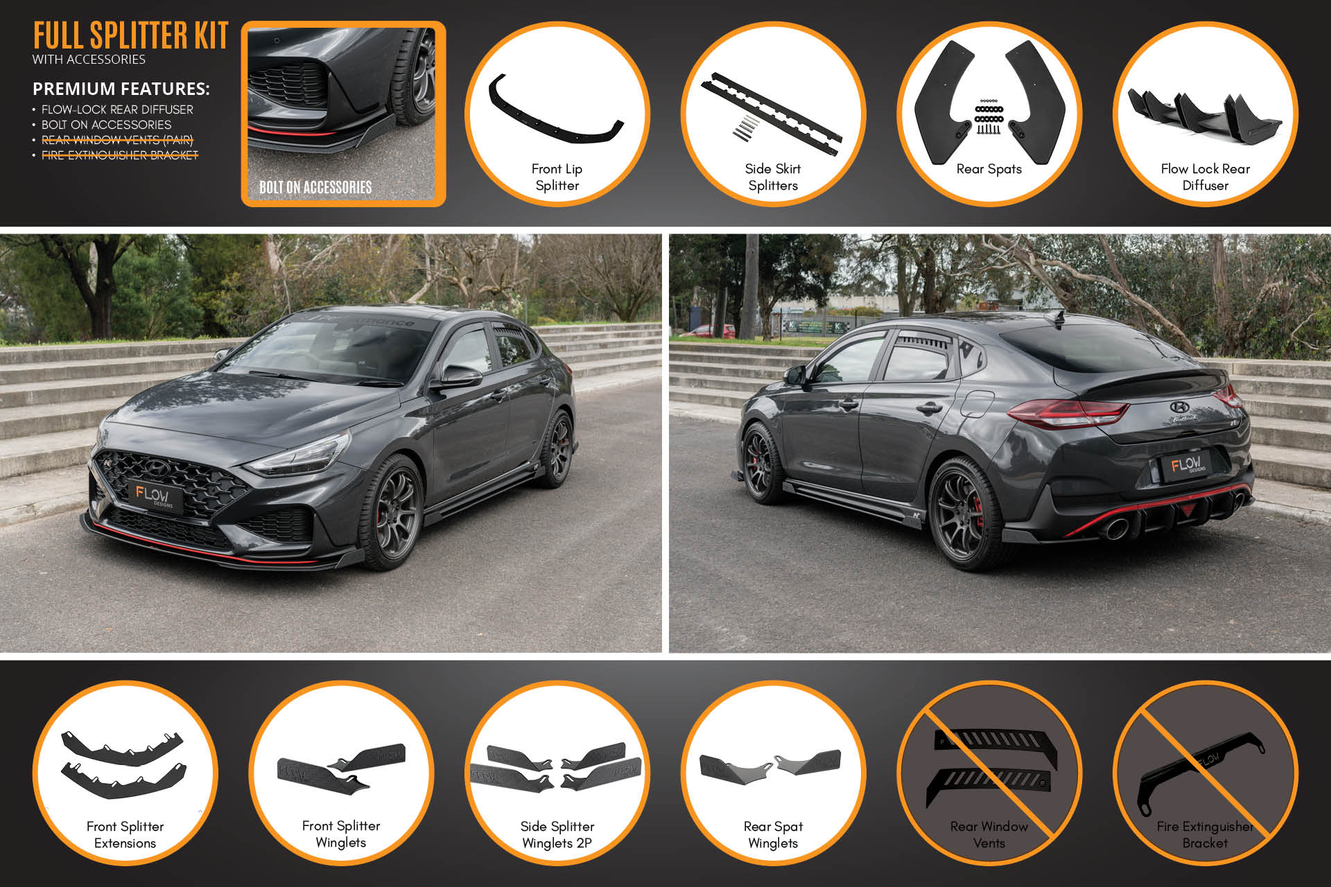 Flow Designs Hyundai i30N Fastback PD FL (2022+) Full Lip Splitter Set - Image 10