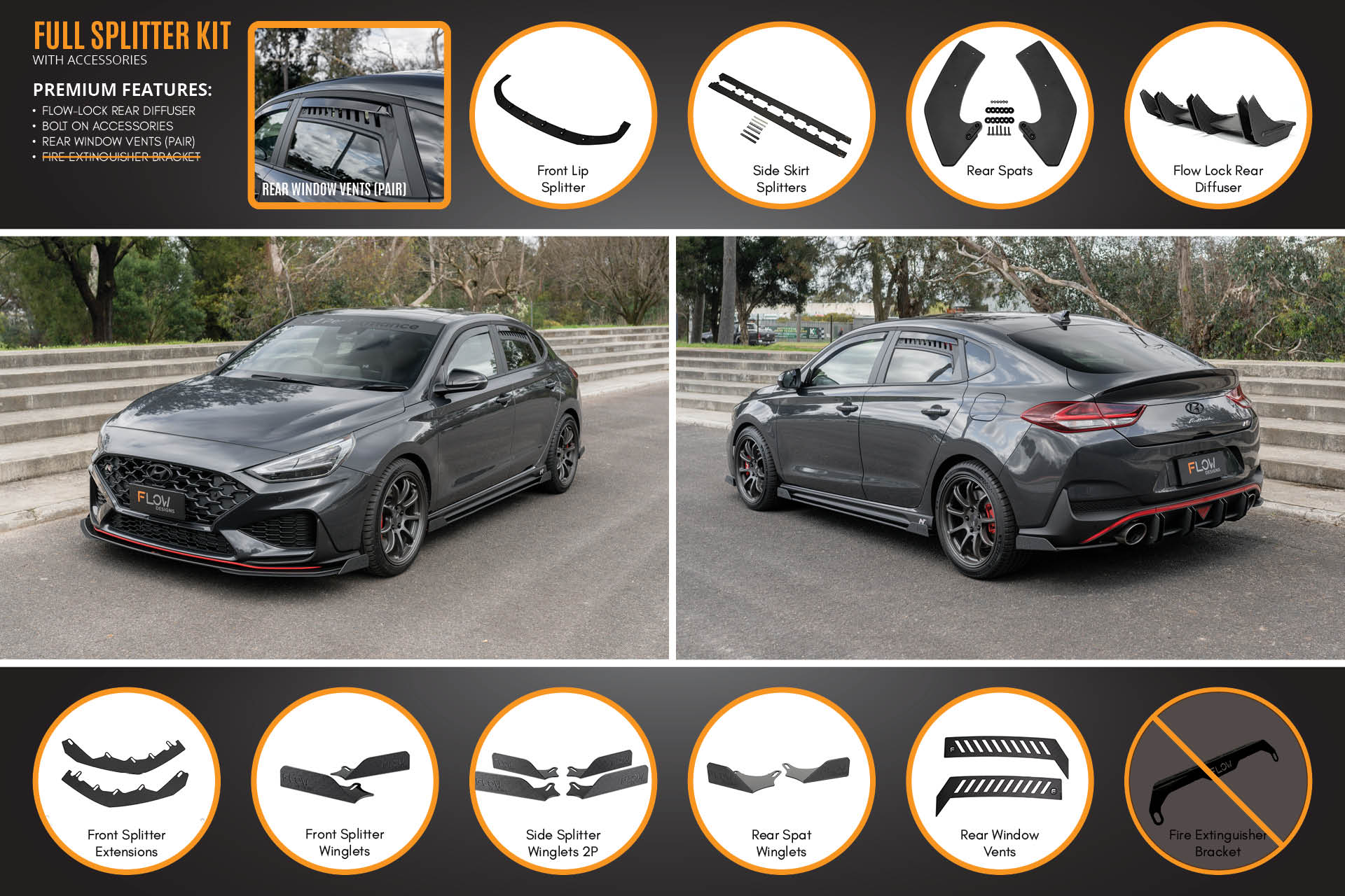 Flow Designs Hyundai i30N Fastback PD FL (2022+) Full Lip Splitter Set - Image 12