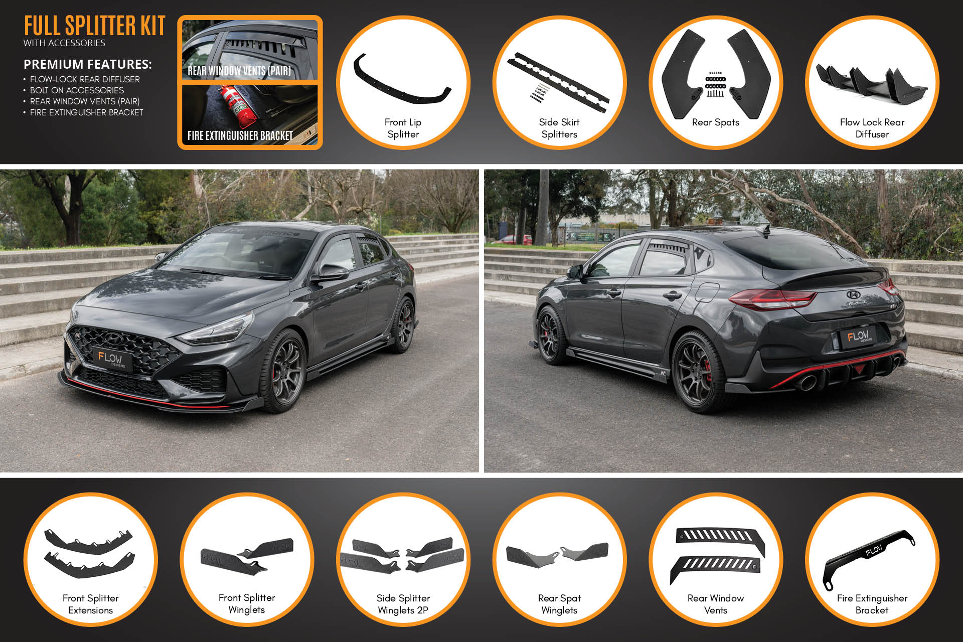 Flow Designs Hyundai i30N Fastback PD FL (2022+) Full Lip Splitter Set - Image 13