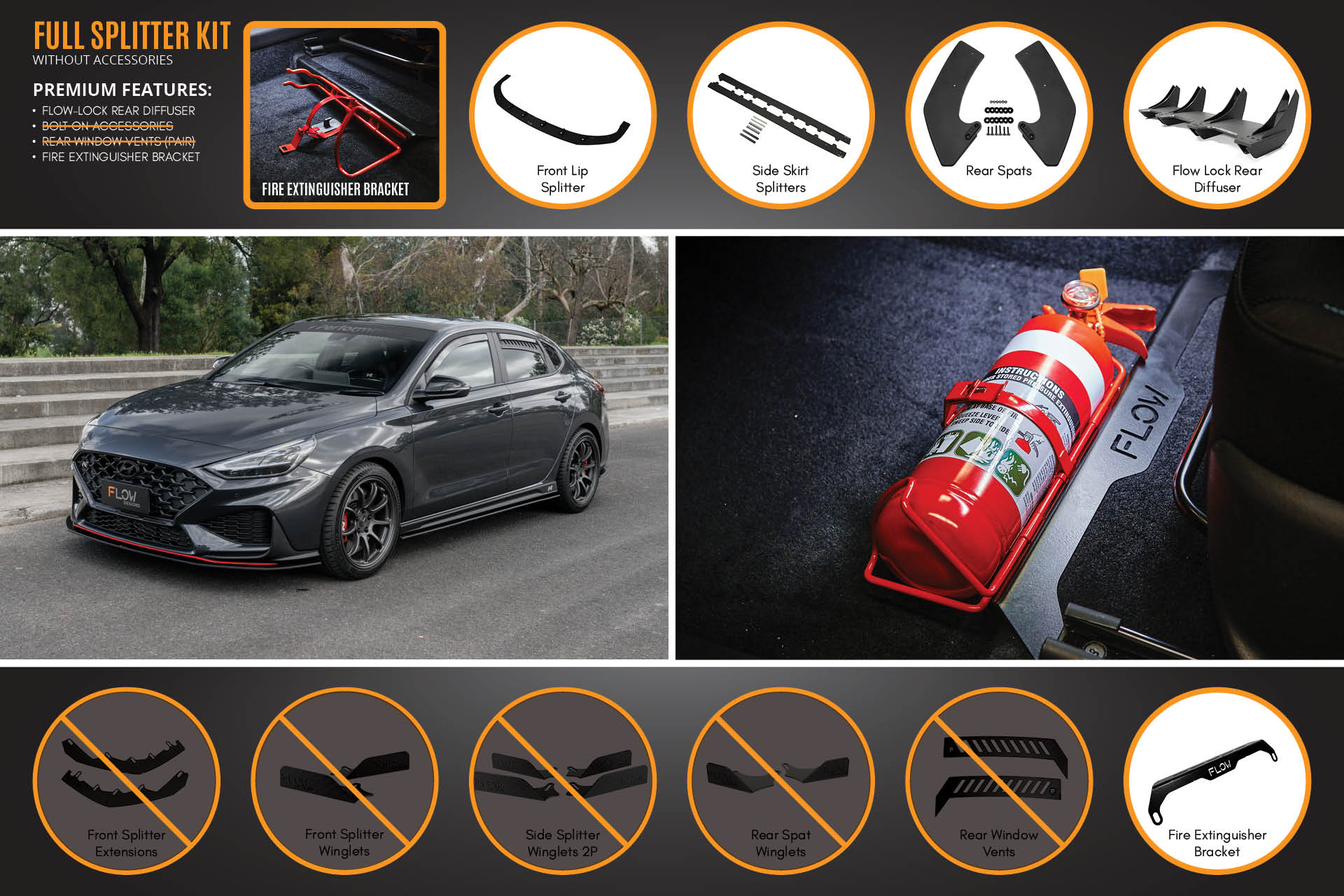 Flow Designs Hyundai i30N Fastback PD FL (2022+) Full Lip Splitter Set - Image 3