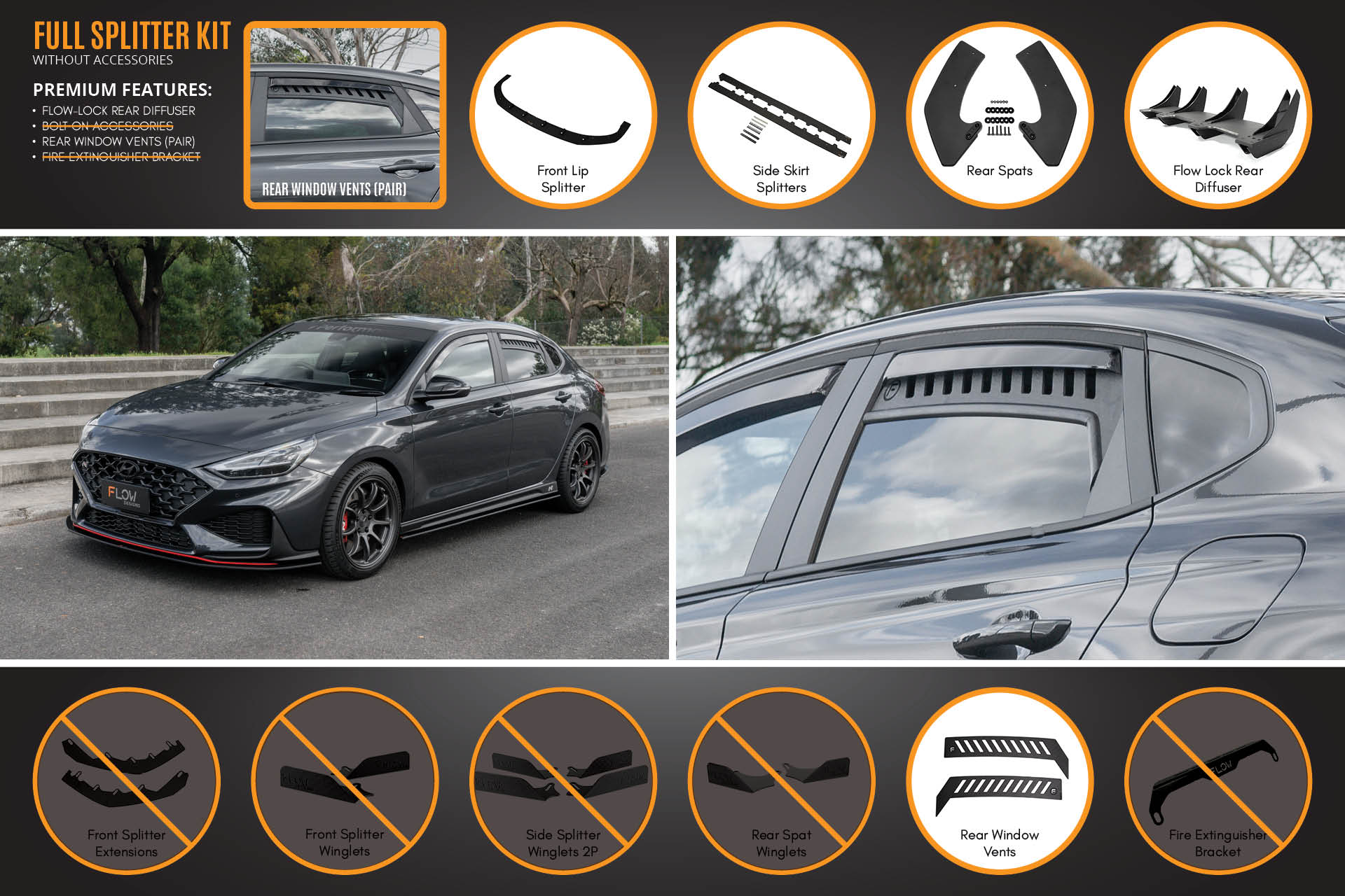 Flow Designs Hyundai i30N Fastback PD FL (2022+) Full Lip Splitter Set - Image 4